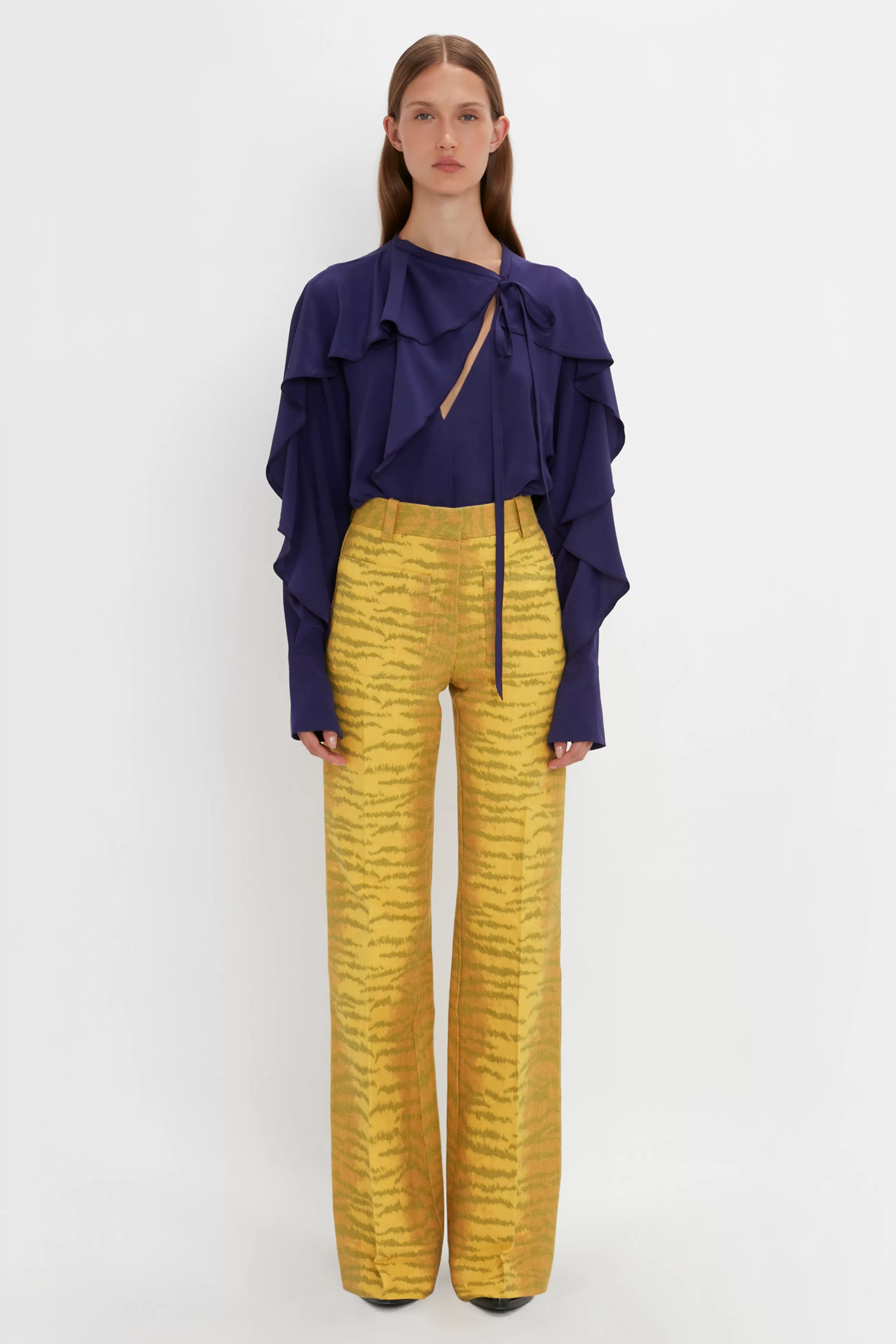 READY TO WEAR Victoria Beckham Pre Spring Summer 2024 | Trousers | Alina Trouser In -Maple Tiger Print Yellow