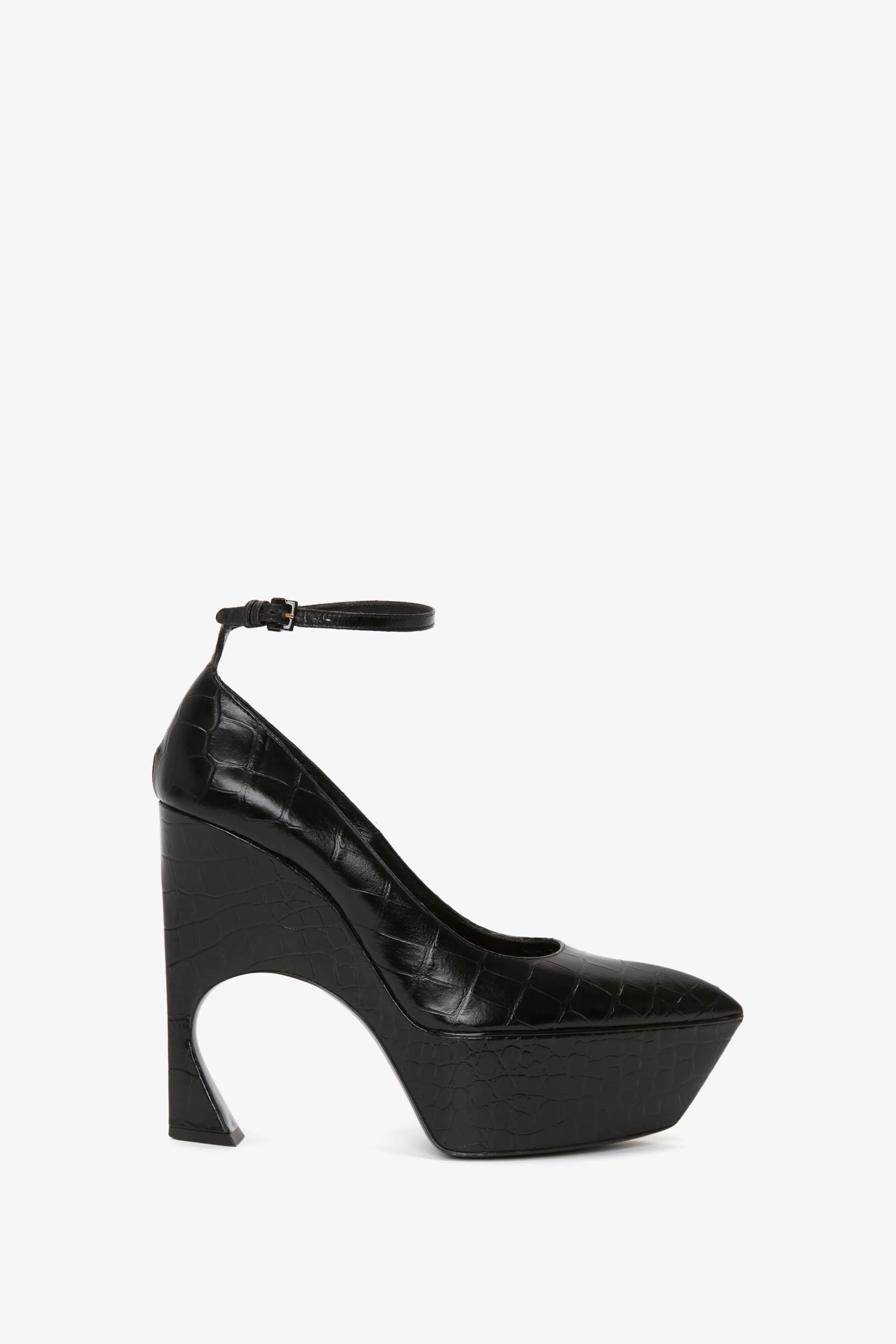 ACCESSORIES | READY TO WEAR | SHOES Victoria Beckham Shoes | The Victoria Edit | Heels | Ankle Strap Wedge Pump In Black Croc-Effect Leather