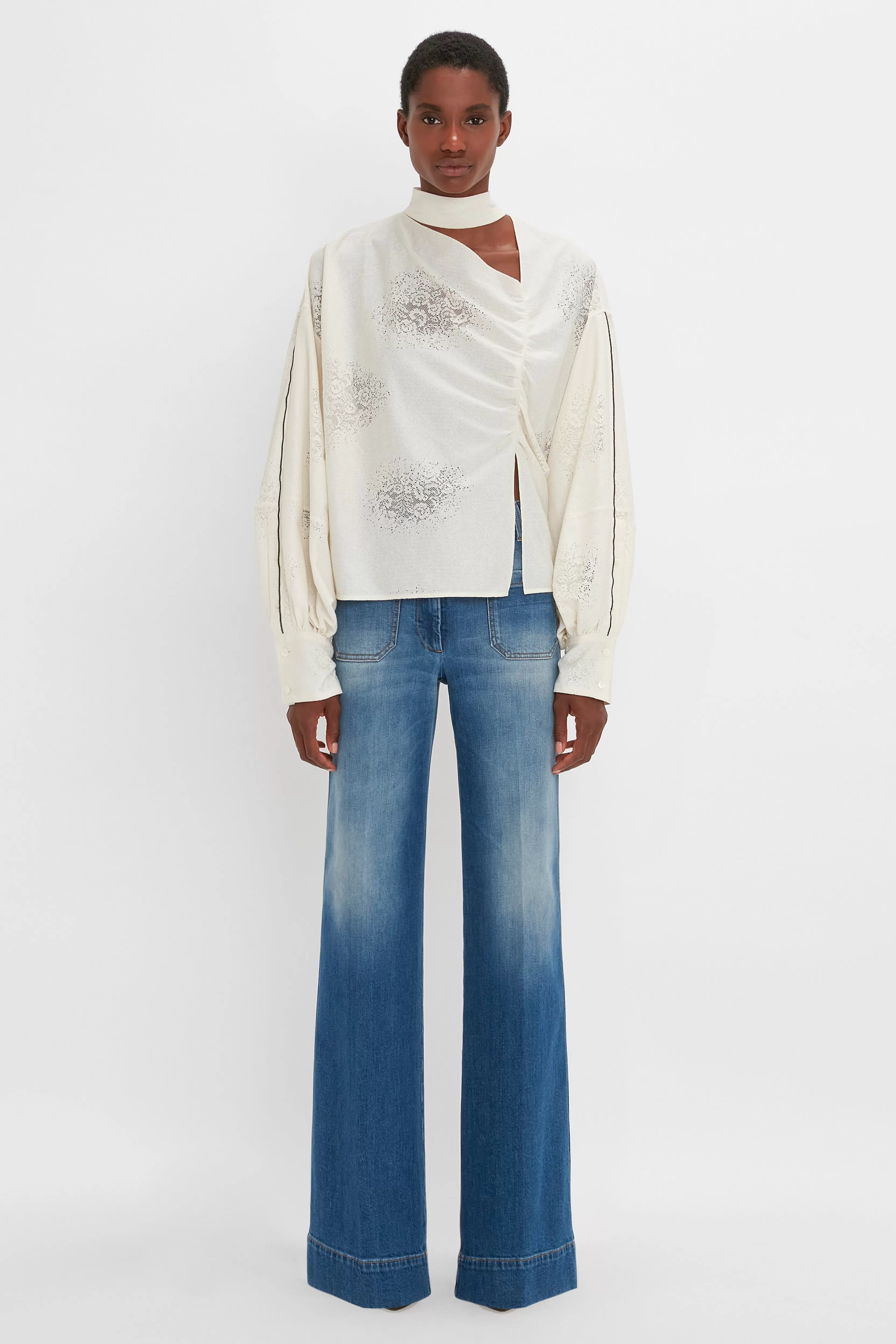 READY TO WEAR Victoria Beckham Pre Spring Summer 2024 | Asymmetric Gather Detail Top In Cream