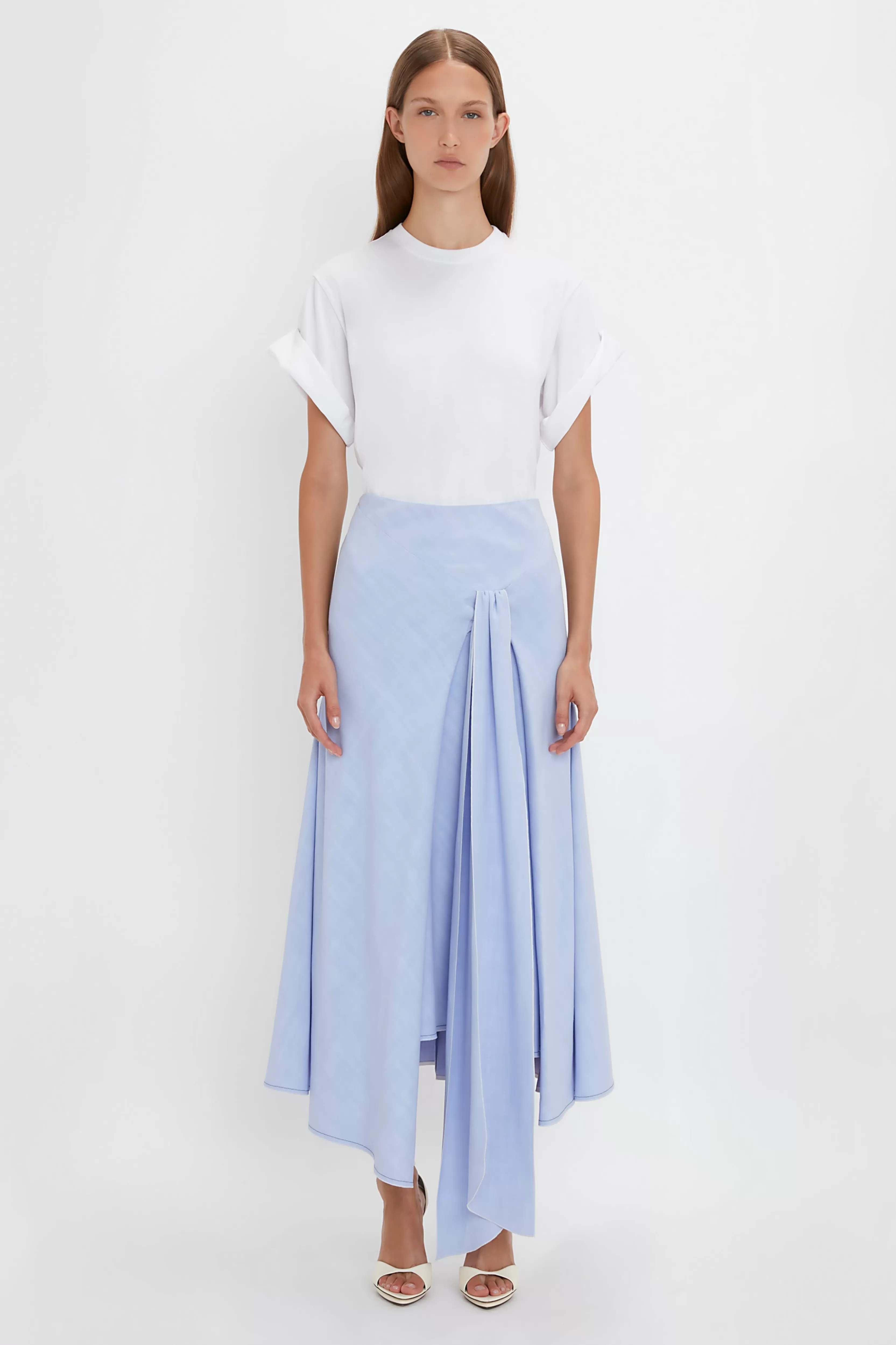 READY TO WEAR Victoria Beckham Pre Spring Summer 2024 | Skirts | Asymmetric Tie Detail Skirt In Frost Blue