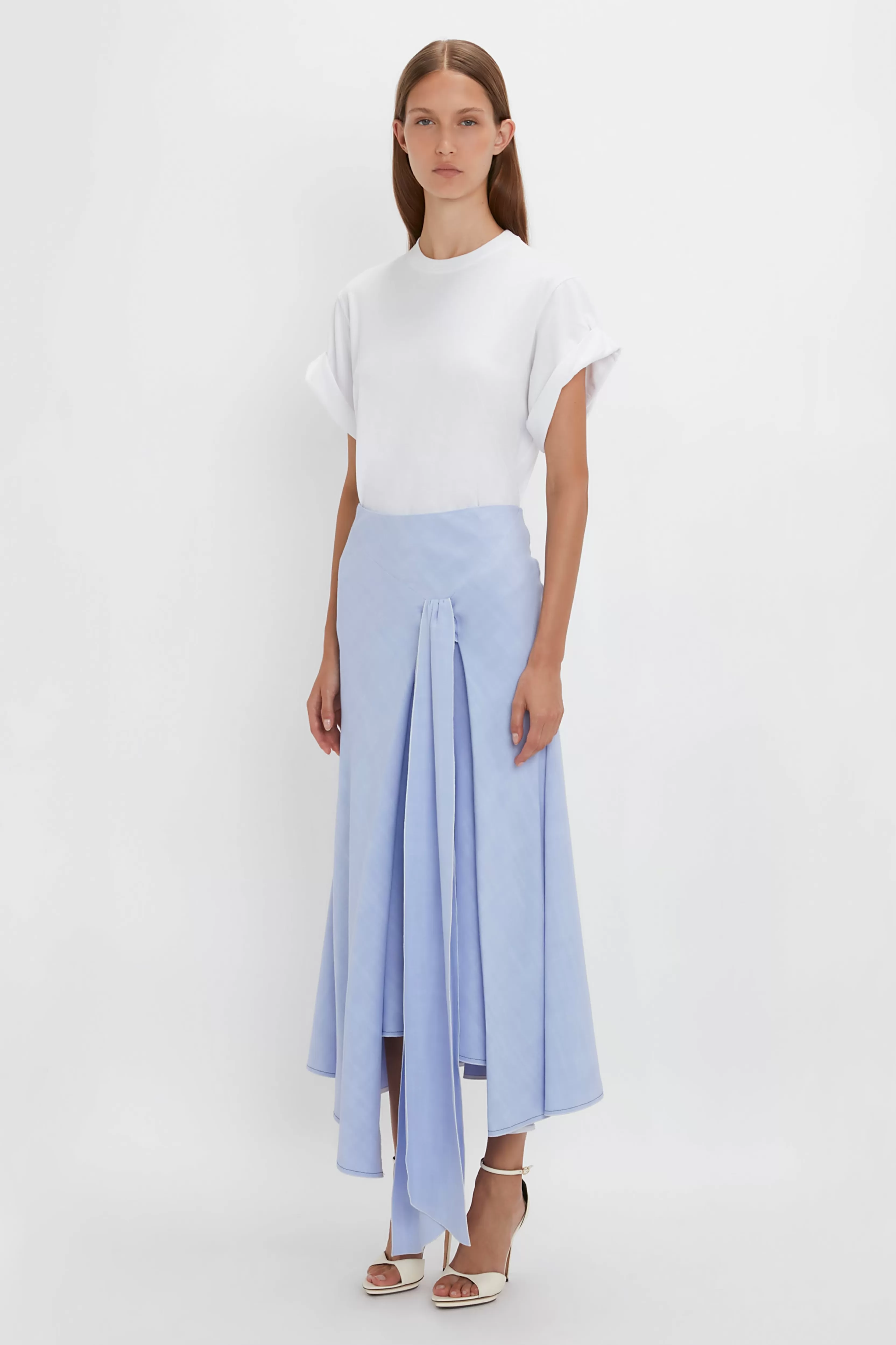 READY TO WEAR Victoria Beckham Pre Spring Summer 2024 | Skirts | Asymmetric Tie Detail Skirt In Frost Blue