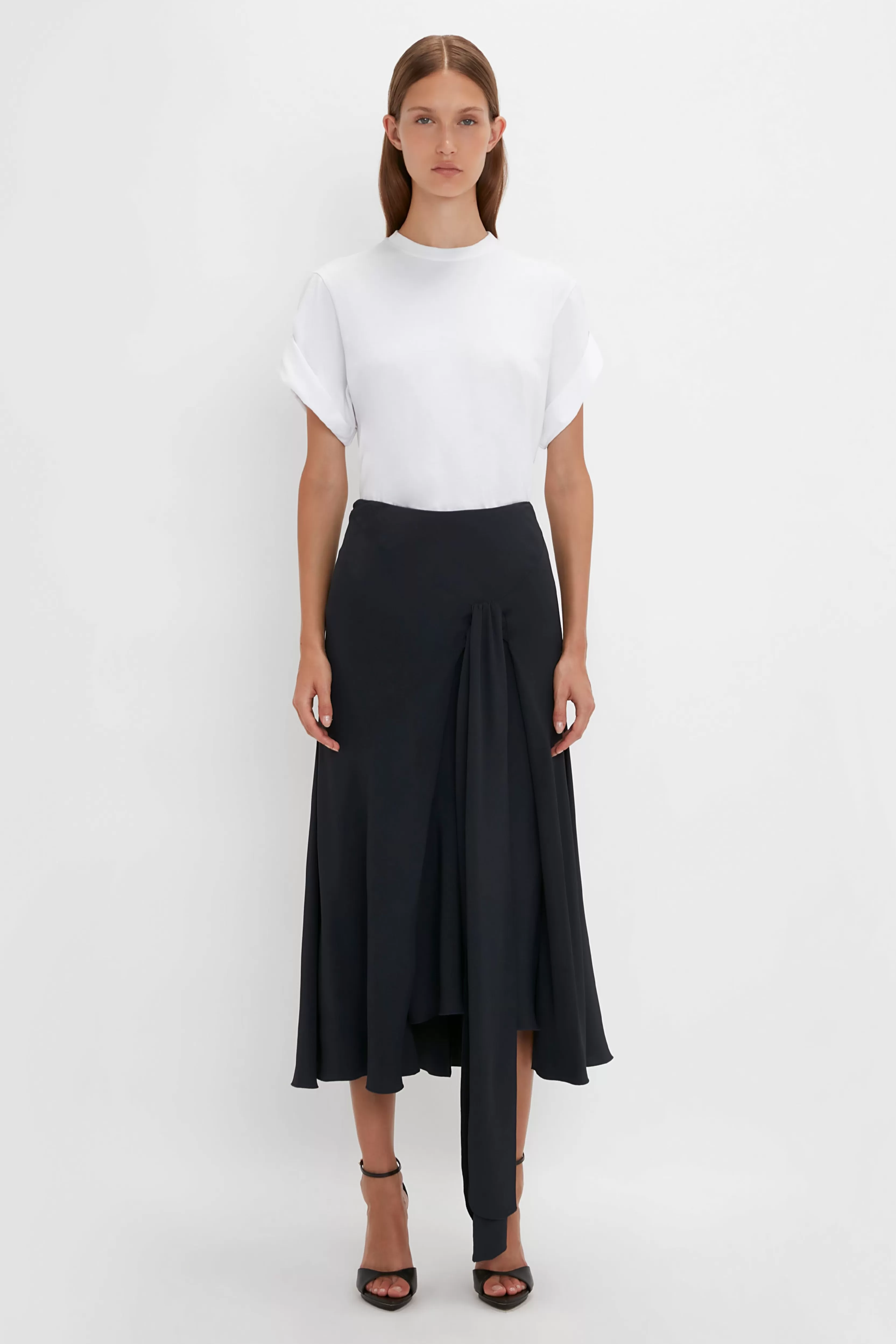 READY TO WEAR Victoria Beckham Pre Spring Summer 2024 | Skirts | Asymmetric Tie Detail Skirt In Midnight Black