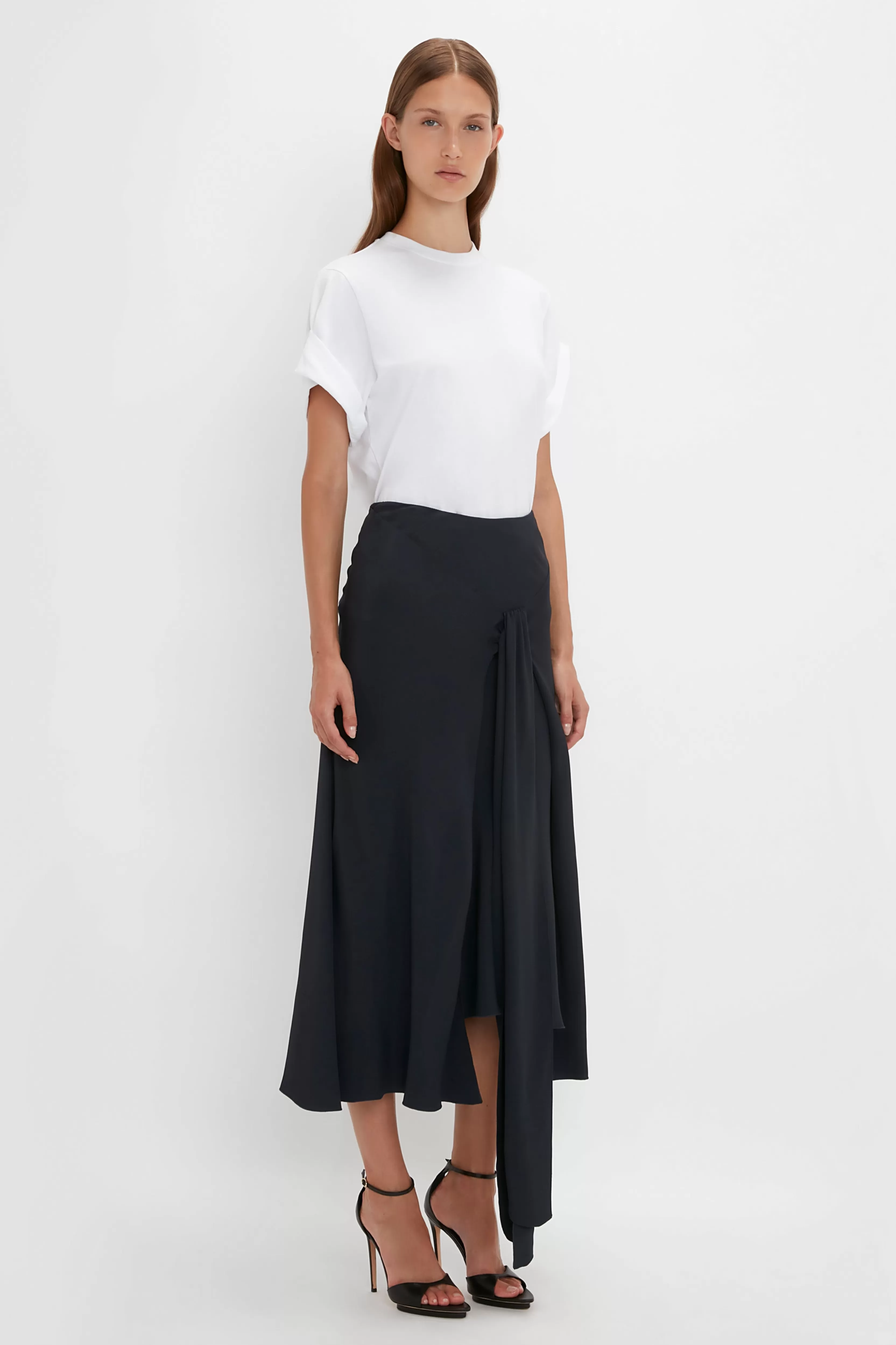 READY TO WEAR Victoria Beckham Pre Spring Summer 2024 | Skirts | Asymmetric Tie Detail Skirt In Midnight Black