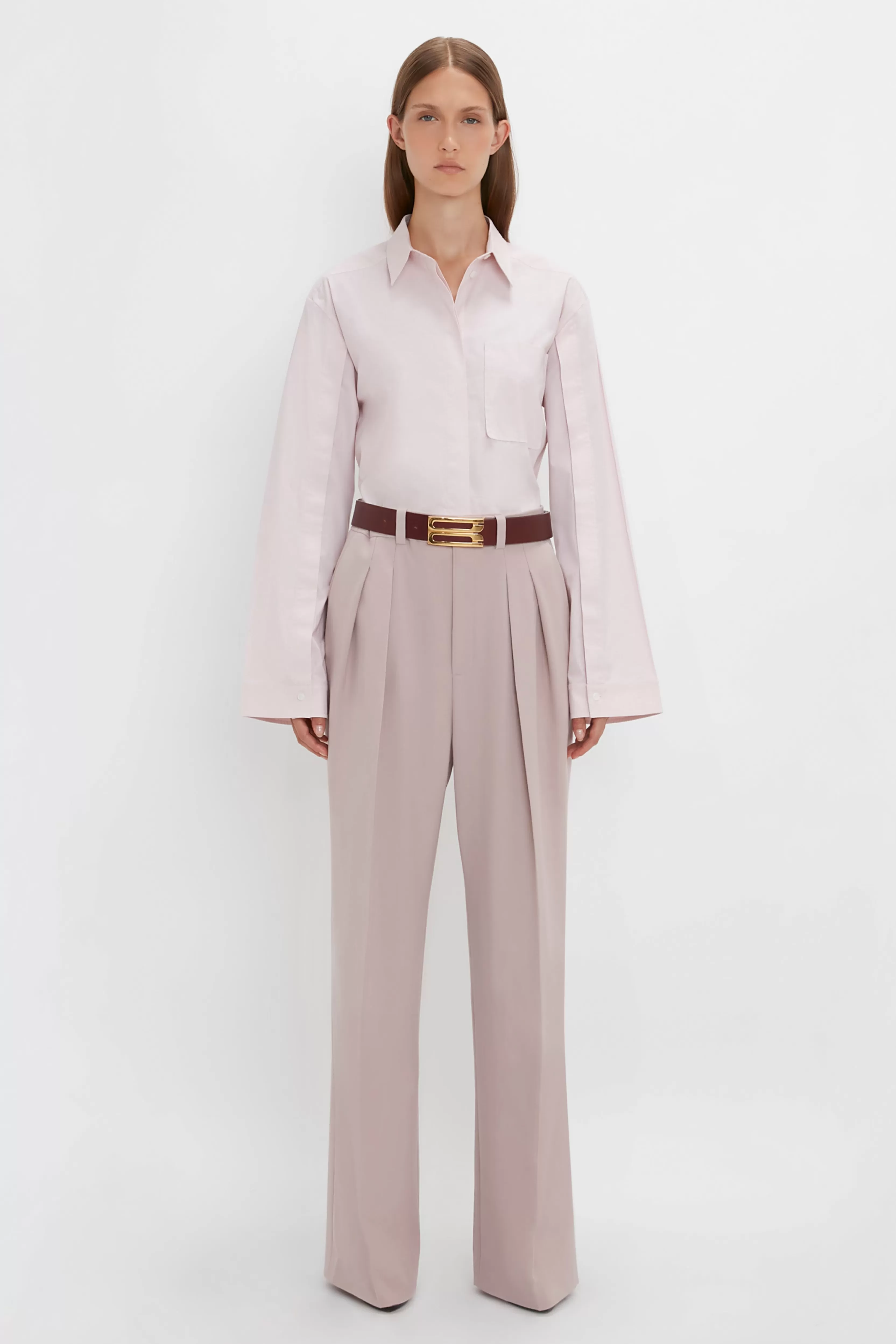 READY TO WEAR Victoria Beckham Pre Spring Summer 2024 | Shirts & Tops | Button Detail Cropped Shirt In Rose Quartz Pink