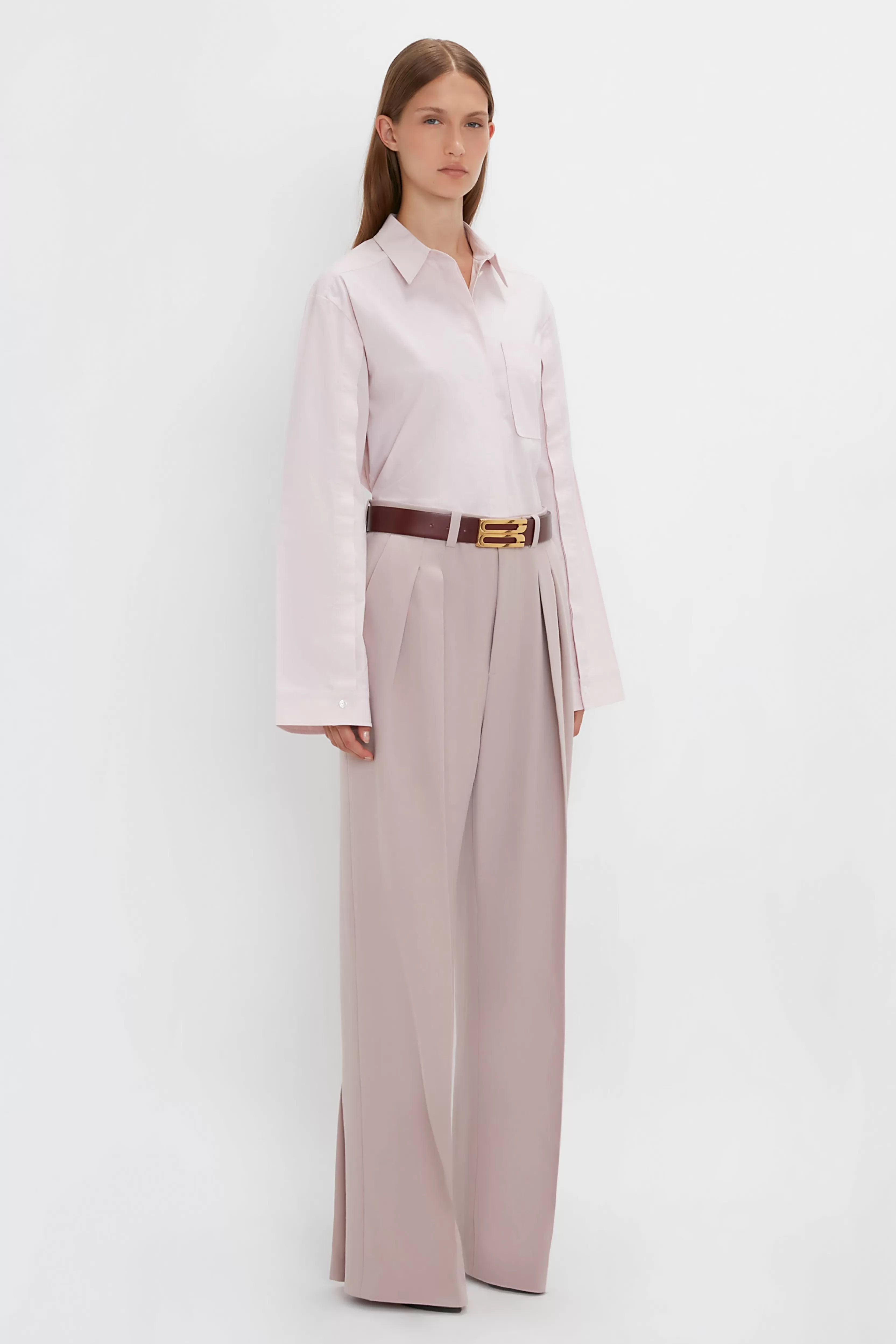 READY TO WEAR Victoria Beckham Pre Spring Summer 2024 | Shirts & Tops | Button Detail Cropped Shirt In Rose Quartz Pink