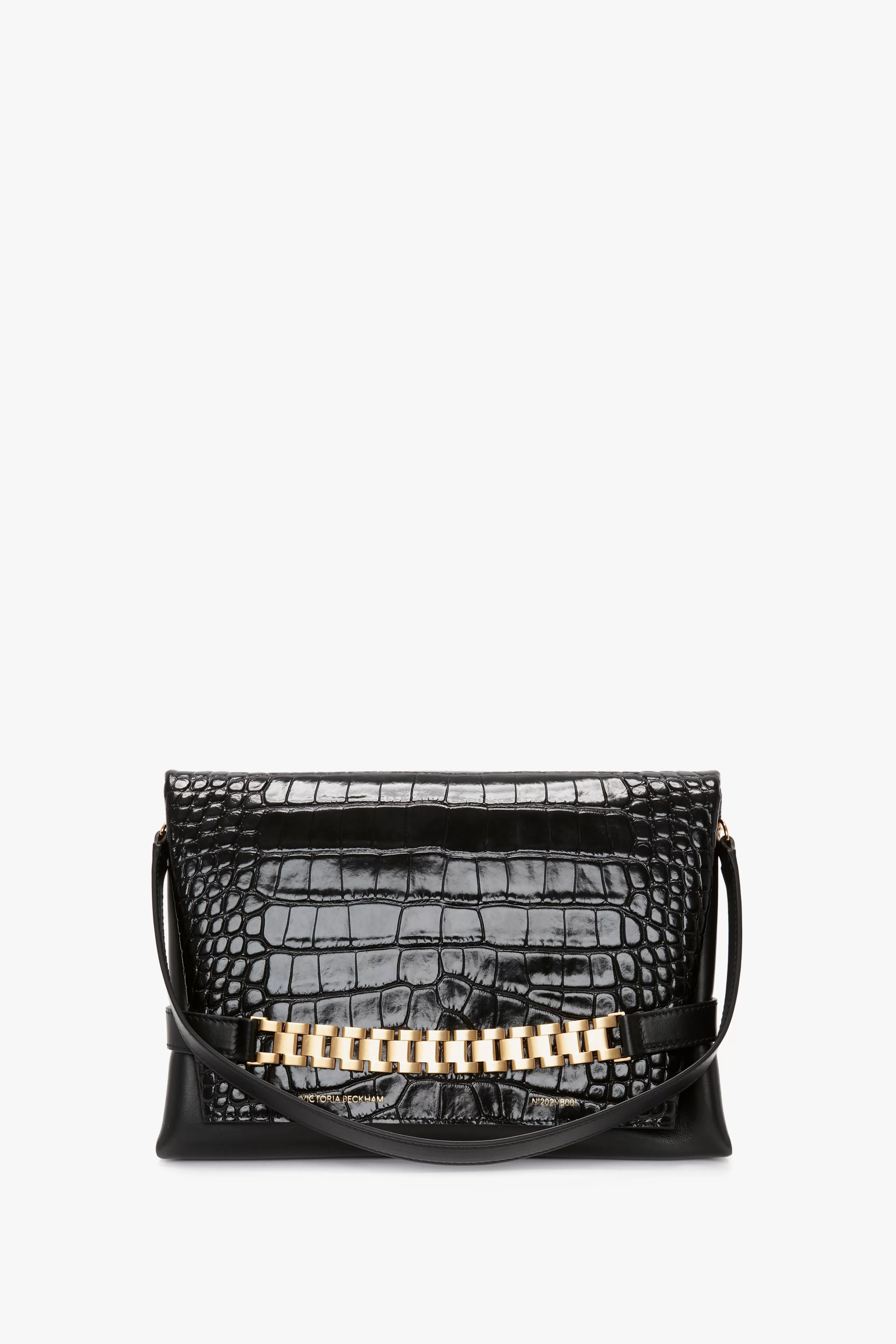 ACCESSORIES | BAGS | READY TO WEAR | VALENTINE'S DAY Victoria Beckham Gifts | The Chain Pouch | Shoulder Bags | The Victoria Edit | Bags | Eveningwear | Chain Pouch With Strap In Croc-Effect Leather Black