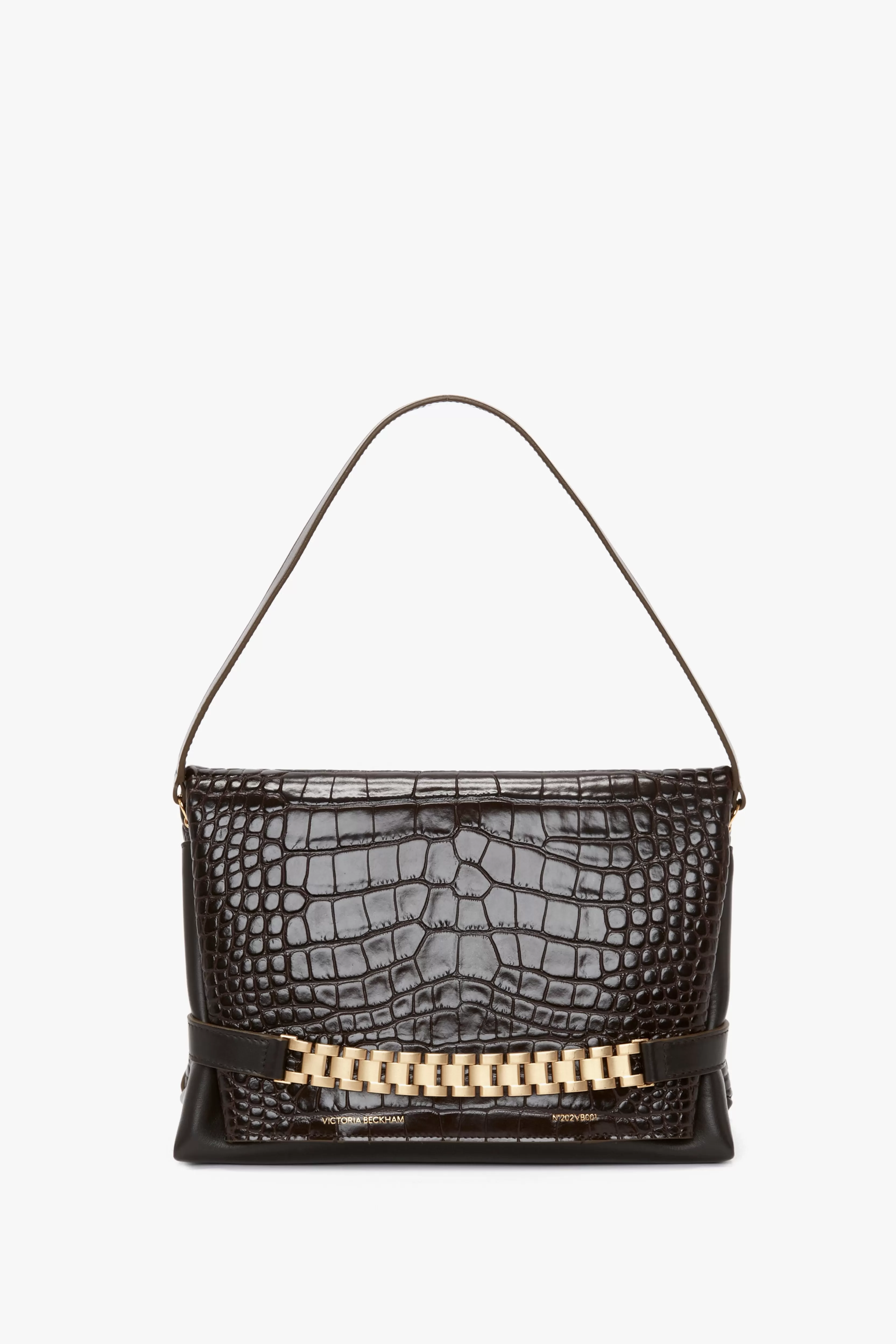 BAGS Victoria Beckham The Chain Pouch | Shoulder Bags | Chain Pouch With Strap In Chocolate Croc-Effect Leather Brown