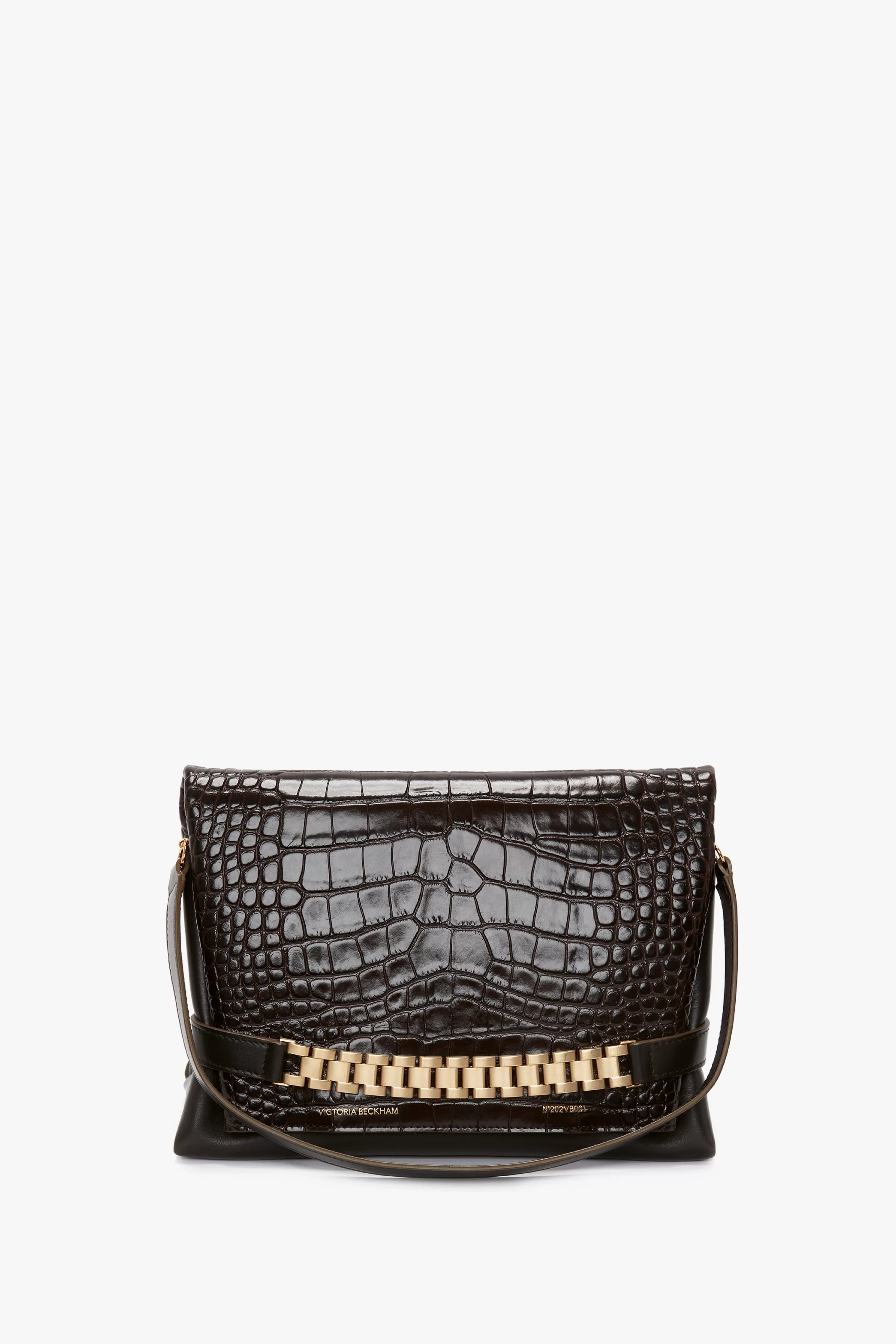 BAGS Victoria Beckham The Chain Pouch | Shoulder Bags | Chain Pouch With Strap In Chocolate Croc-Effect Leather Brown