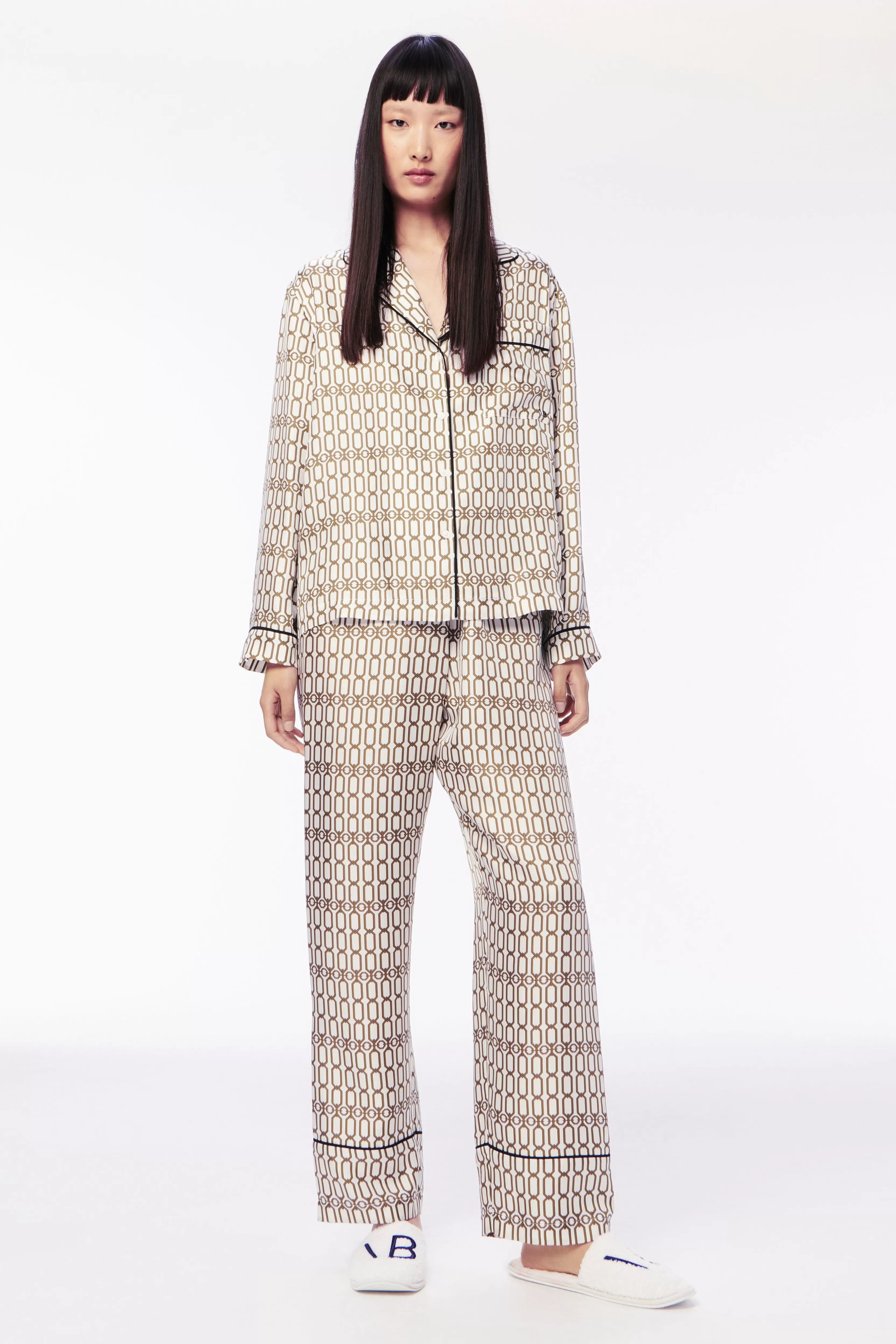 READY TO WEAR Victoria Beckham Sleepwear | Chain Print Pyjama Set in Ivory Multi