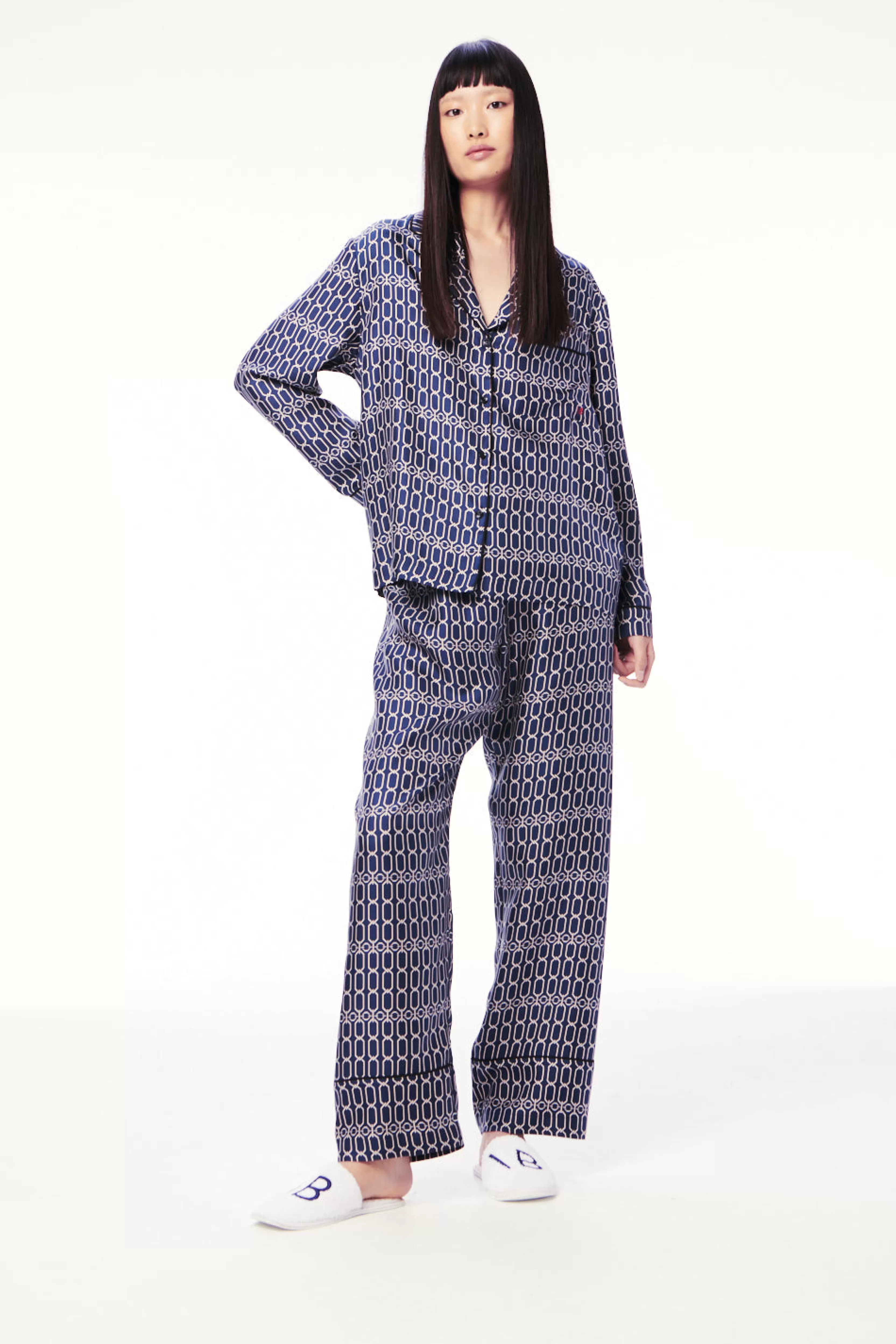 READY TO WEAR Victoria Beckham Sleepwear | Chain Print Pyjama Set in Navy Blue