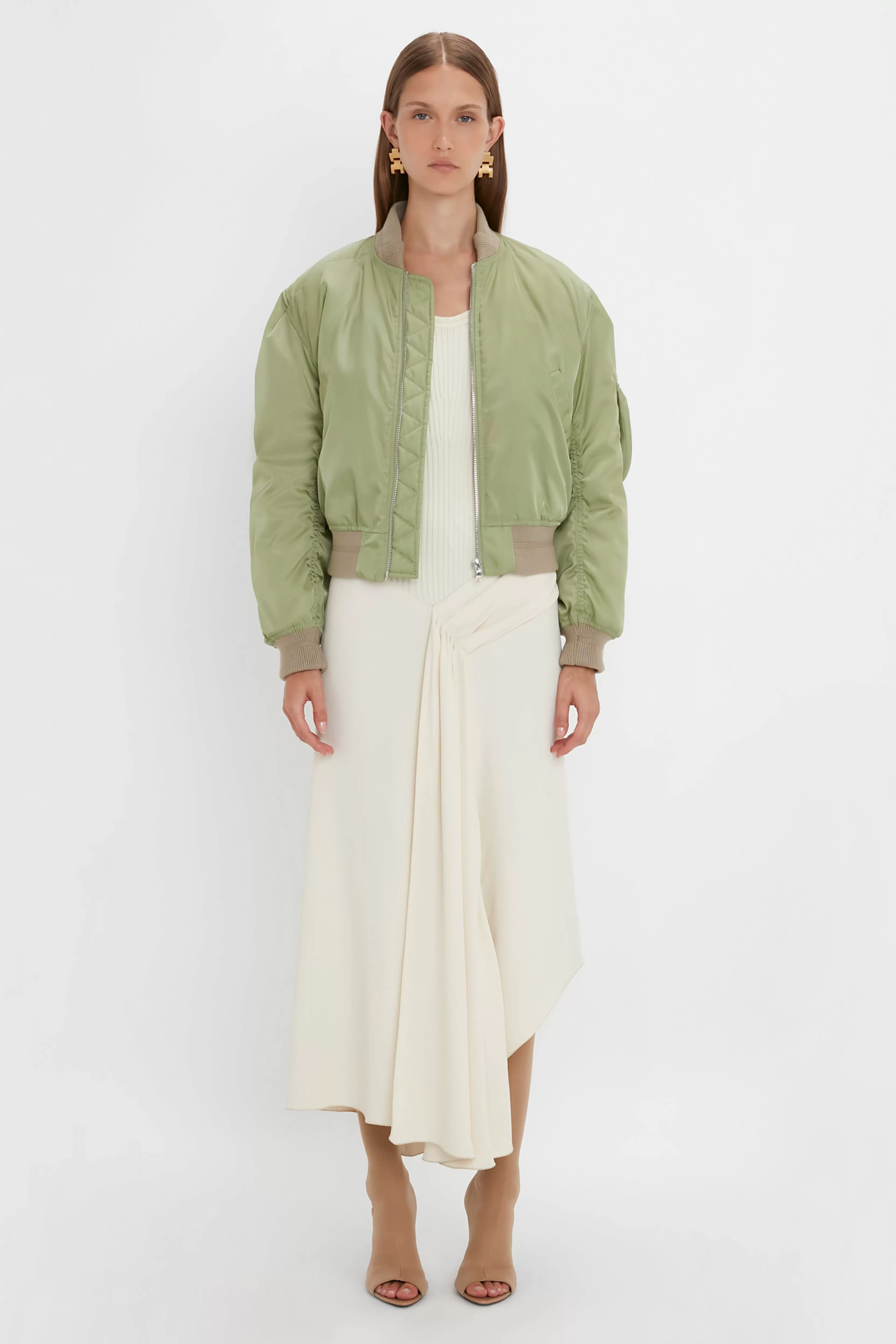 READY TO WEAR Victoria Beckham Pre Spring Summer 2024 | Jackets & Coats | Cropped Bomber Jacket In Avocado