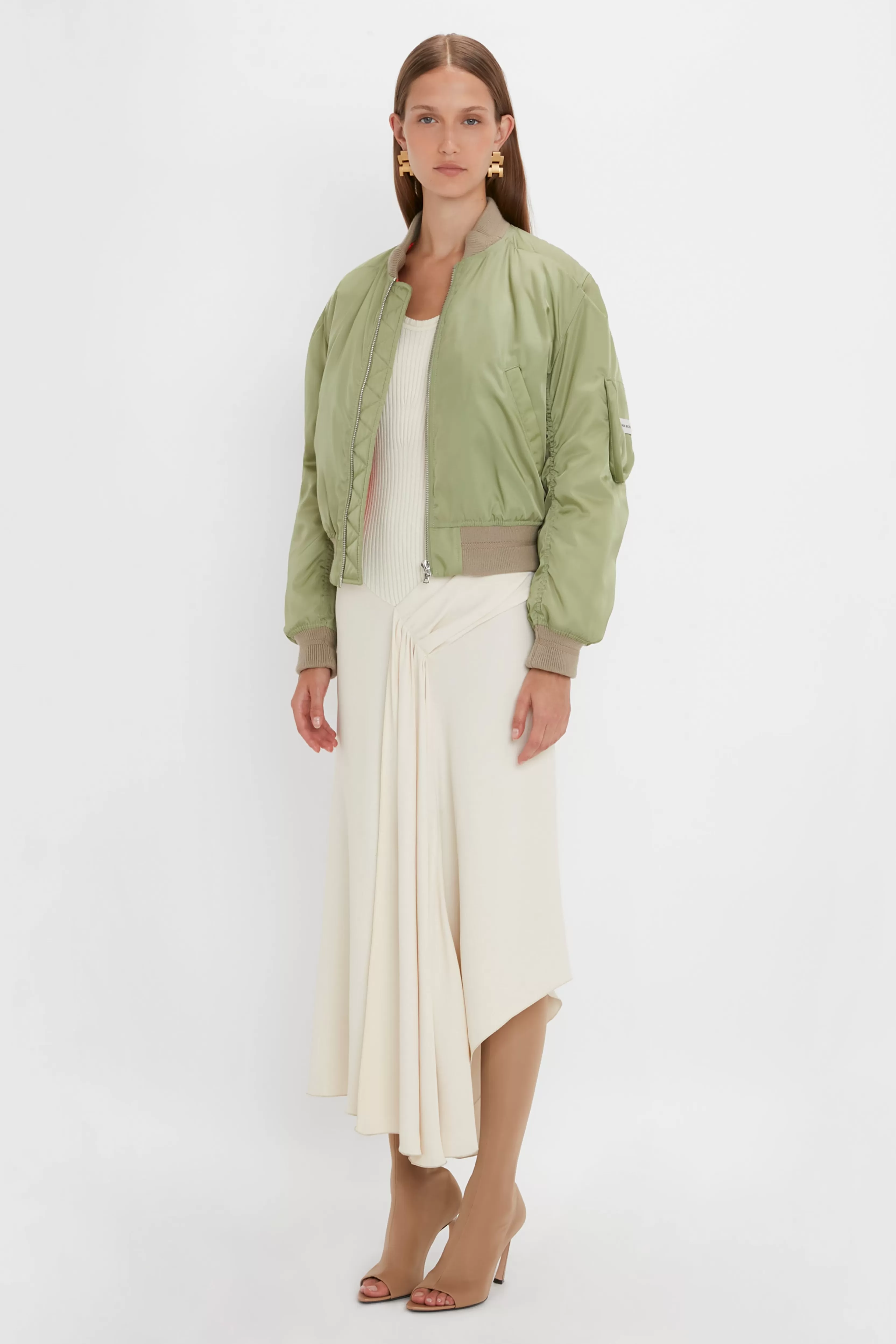 READY TO WEAR Victoria Beckham Pre Spring Summer 2024 | Jackets & Coats | Cropped Bomber Jacket In Avocado