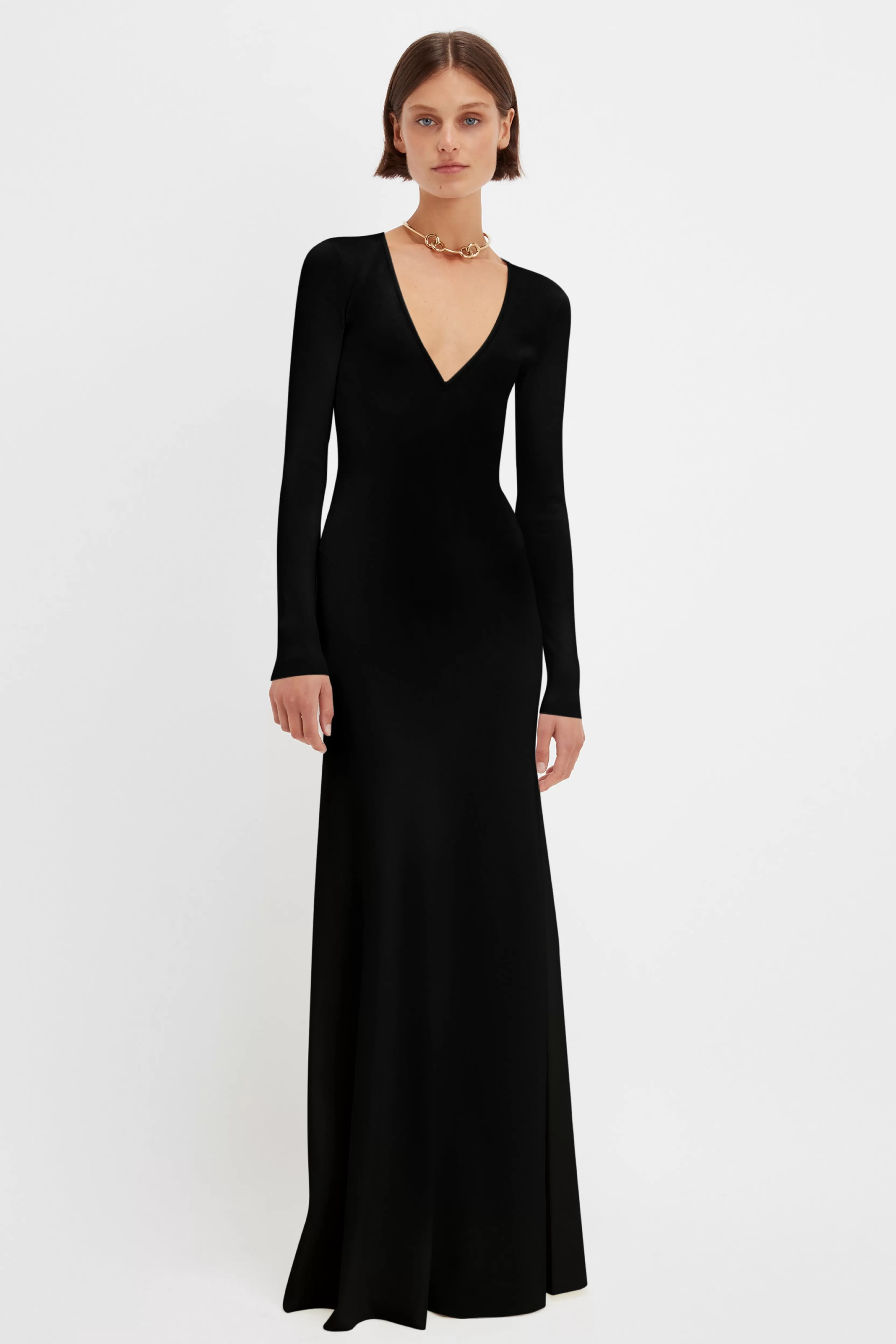 READY TO WEAR Victoria Beckham Gowns | Deep V Knitted Gown In Black