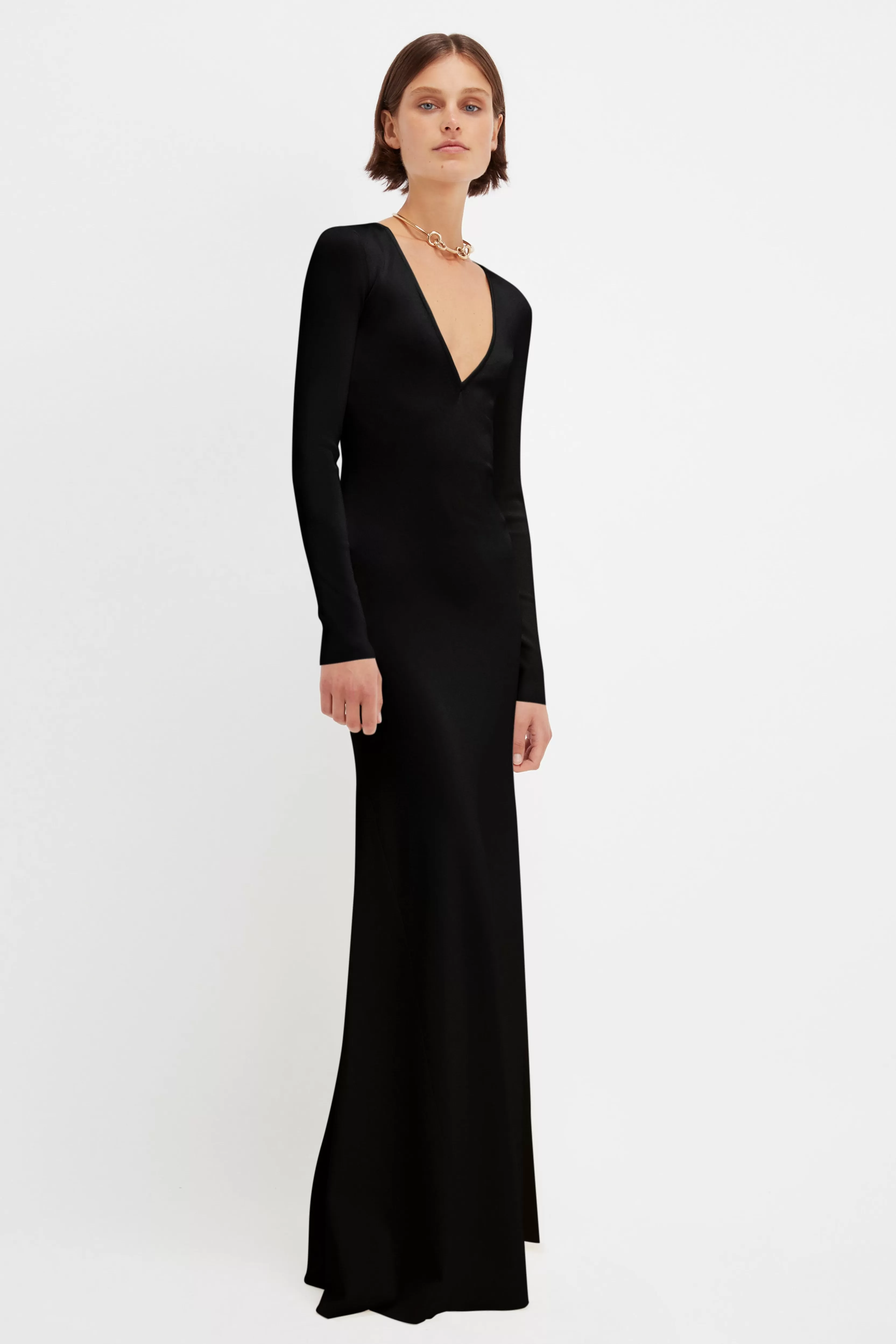 READY TO WEAR Victoria Beckham Gowns | Deep V Knitted Gown In Black