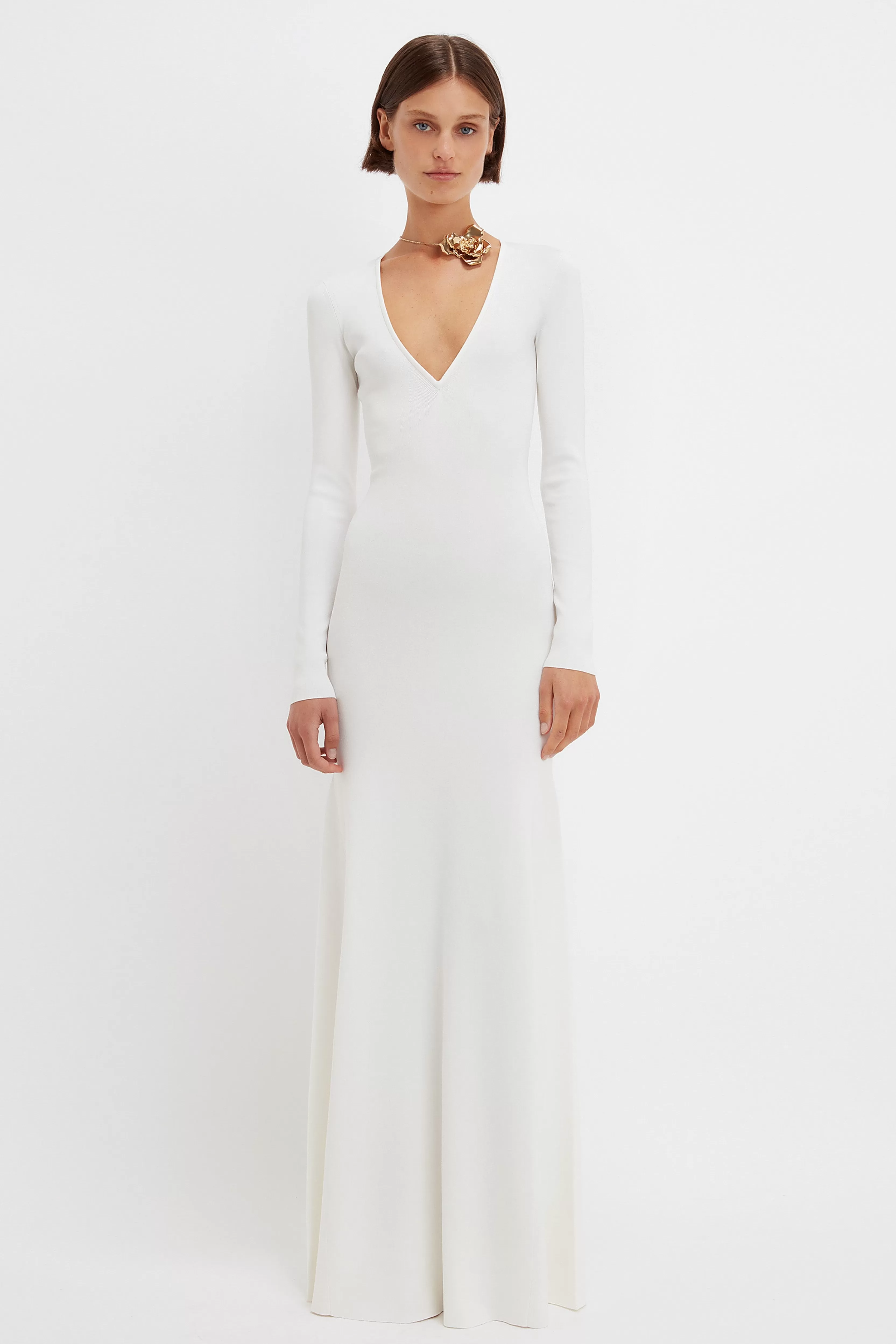 READY TO WEAR Victoria Beckham Gowns | Deep V Knitted Gown In White