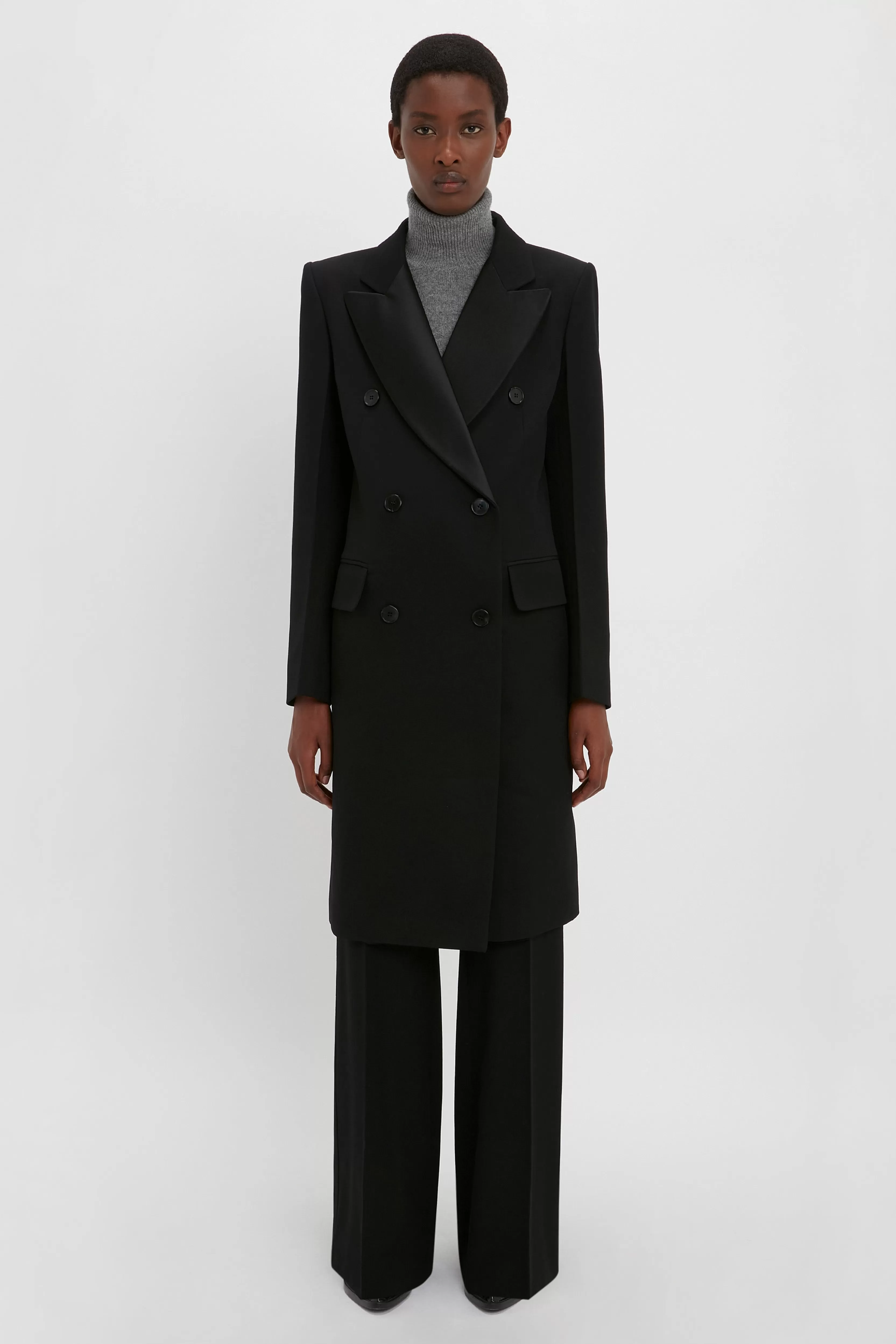 READY TO WEAR Victoria Beckham The Iconics Capsule | Tailoring | Jackets & Coats | Double Breasted Tuxedo Coat in Black