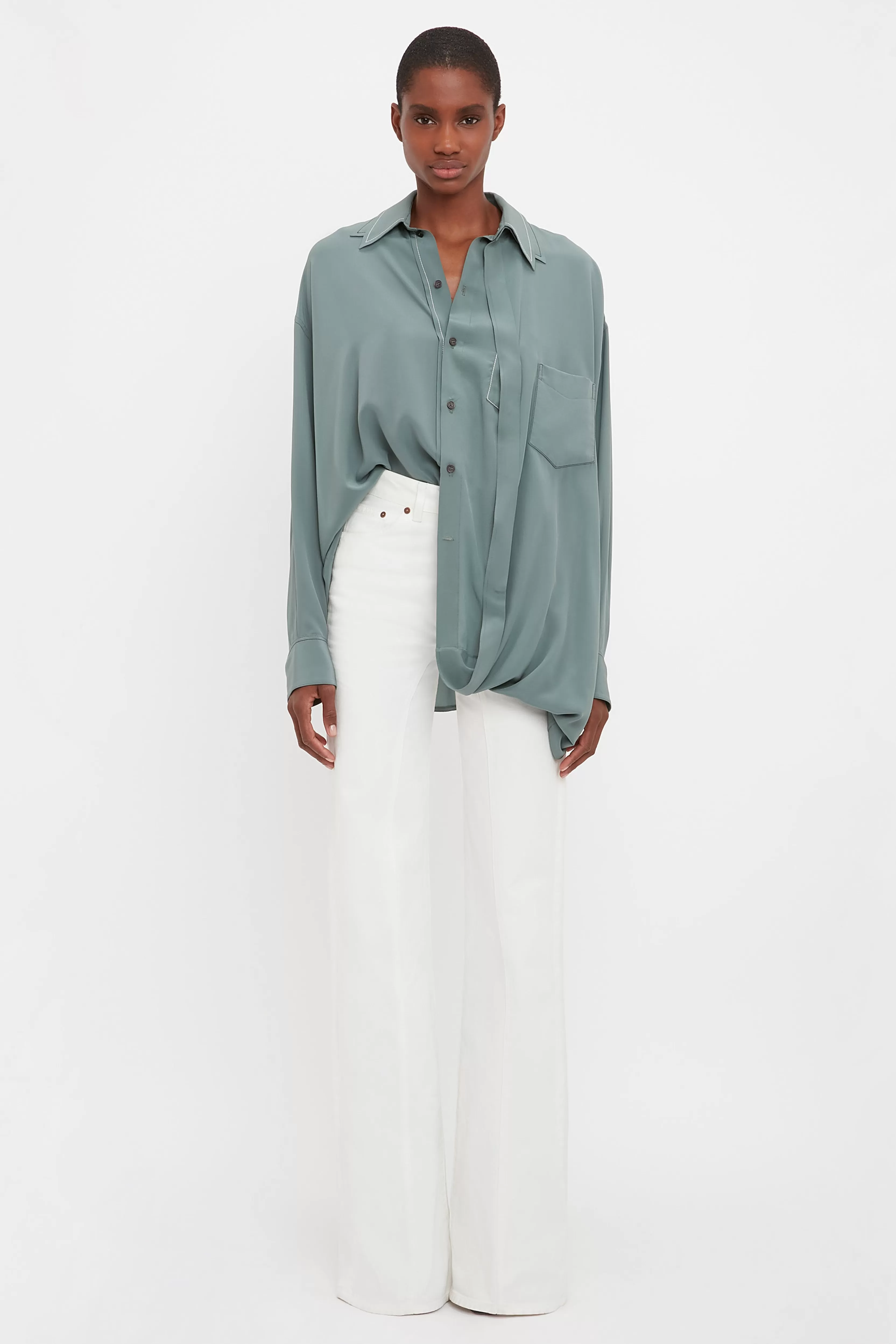 READY TO WEAR Victoria Beckham Sale | Double Layer Blouse In Stone