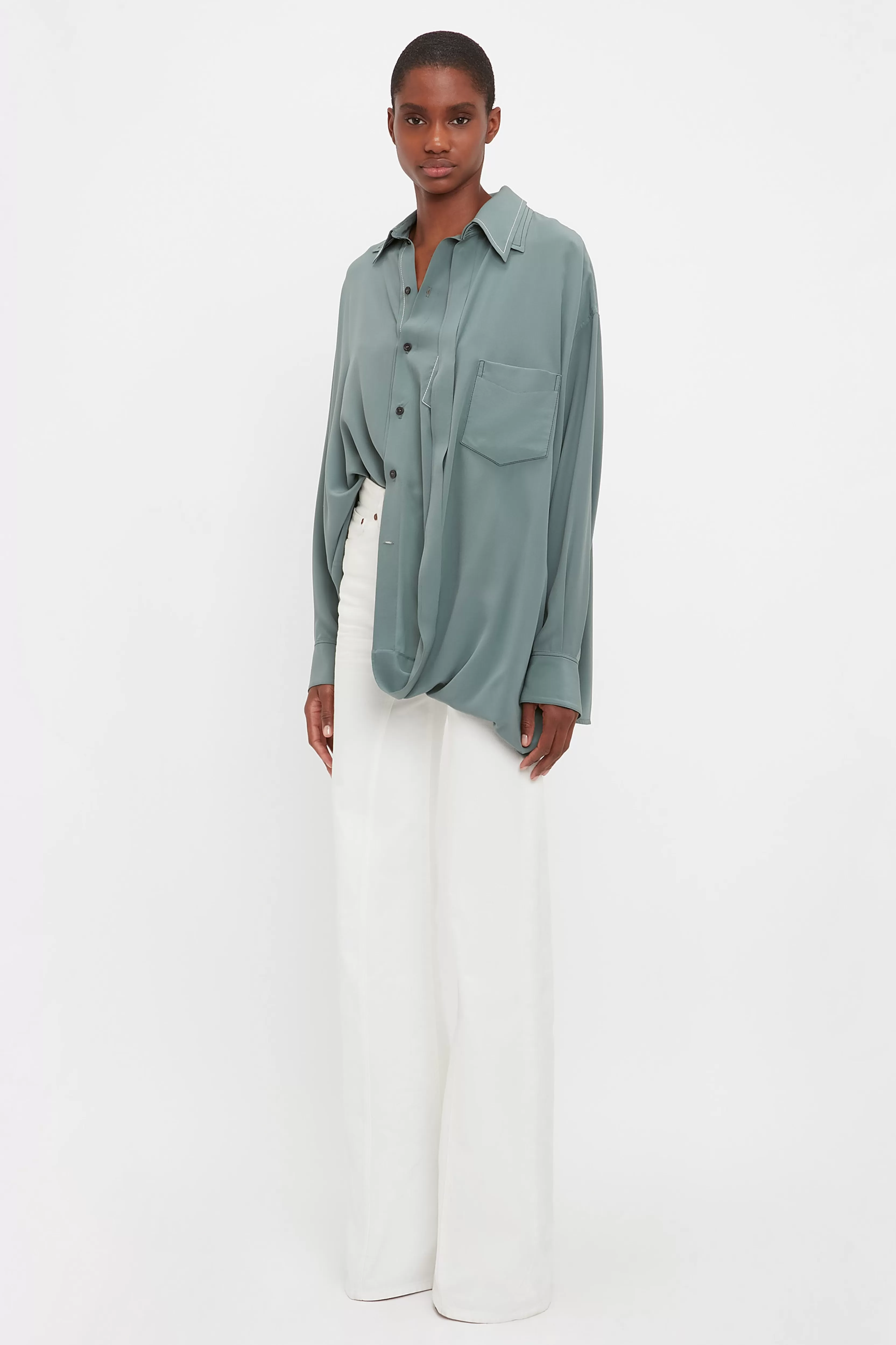 READY TO WEAR Victoria Beckham Sale | Double Layer Blouse In Stone