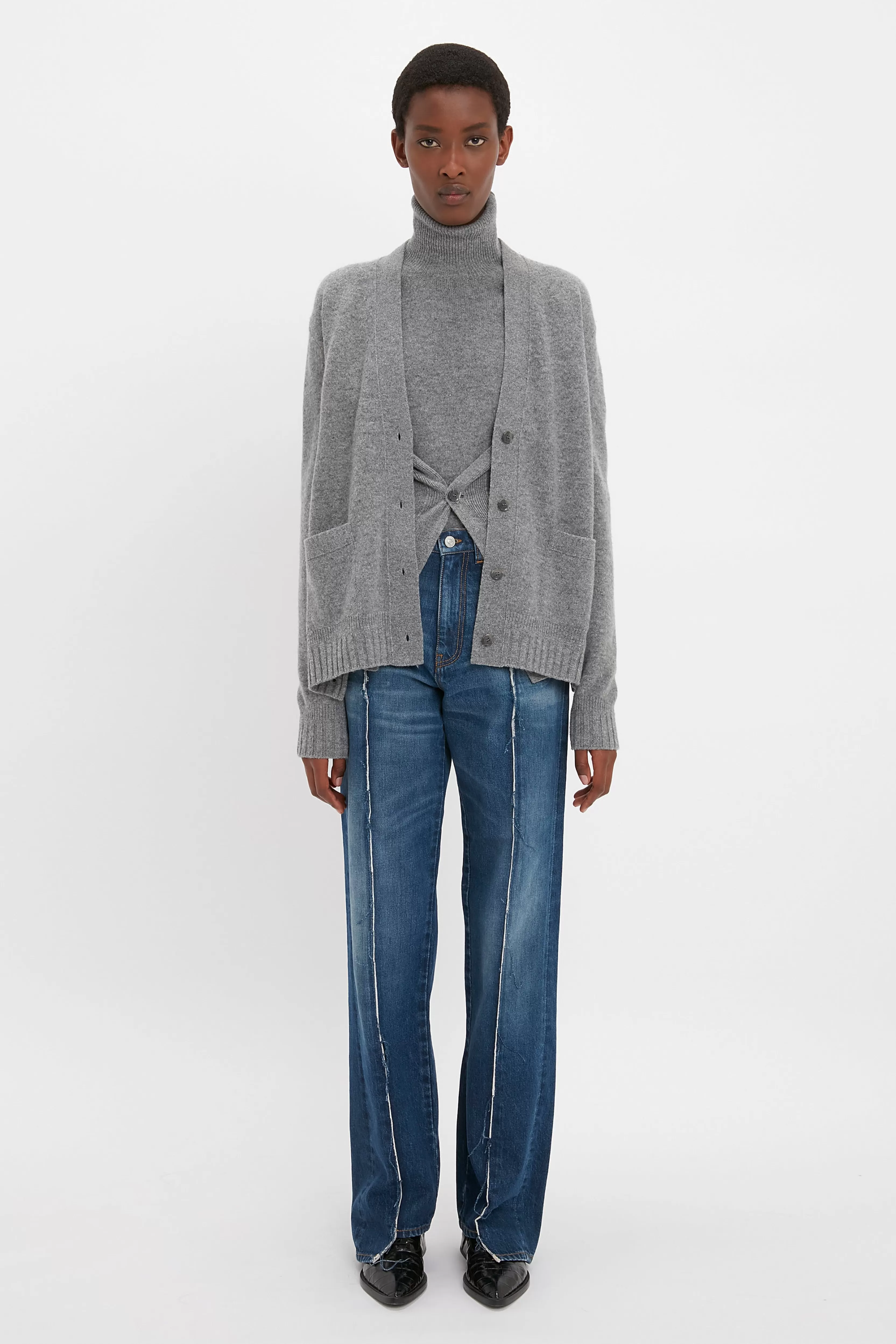 READY TO WEAR Victoria Beckham The Victoria Edit | Sale | Double Layer Cardigan In Melange Grey