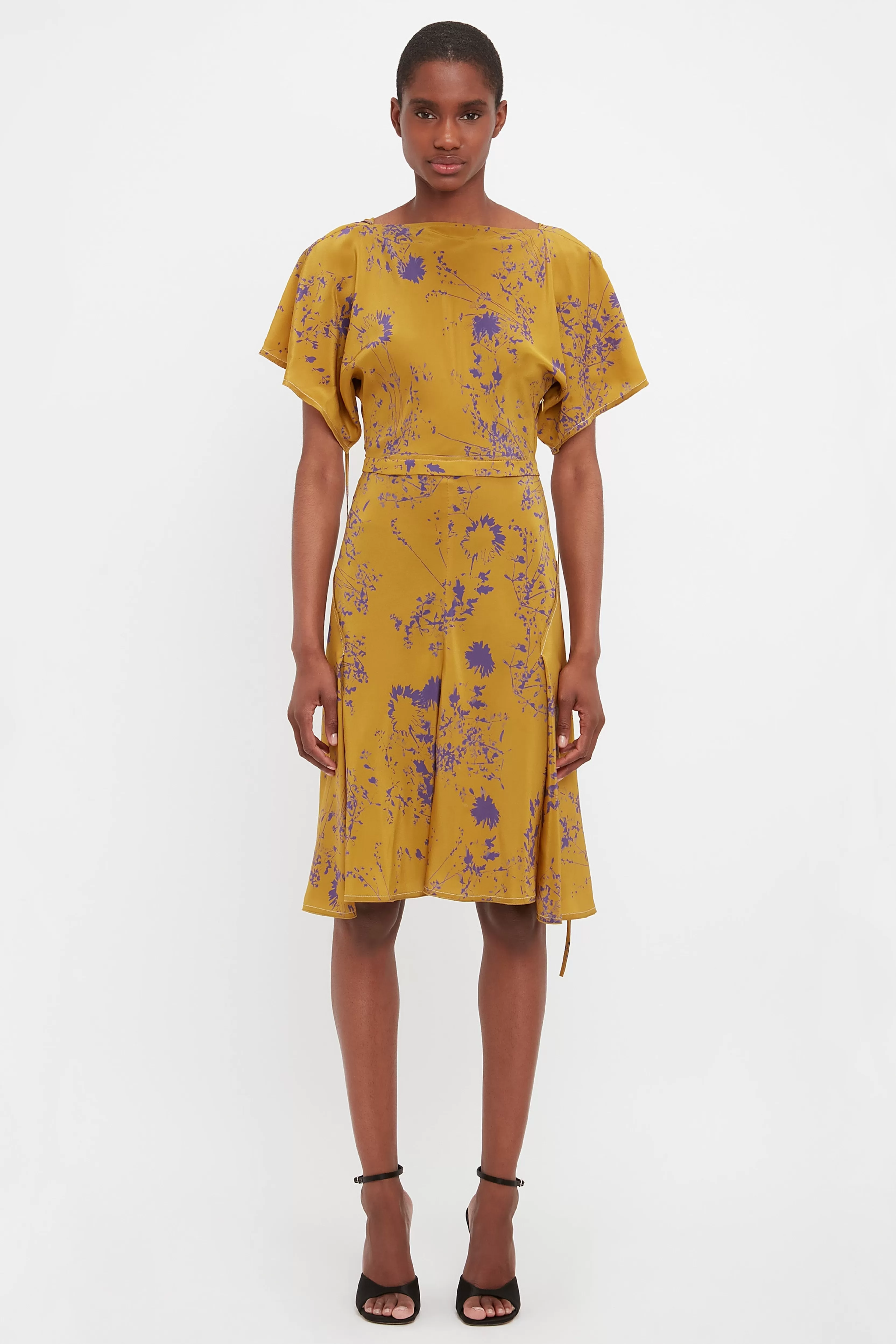 READY TO WEAR Victoria Beckham Sale | Draped Sleeve Dress In Yellow Ochre Multi