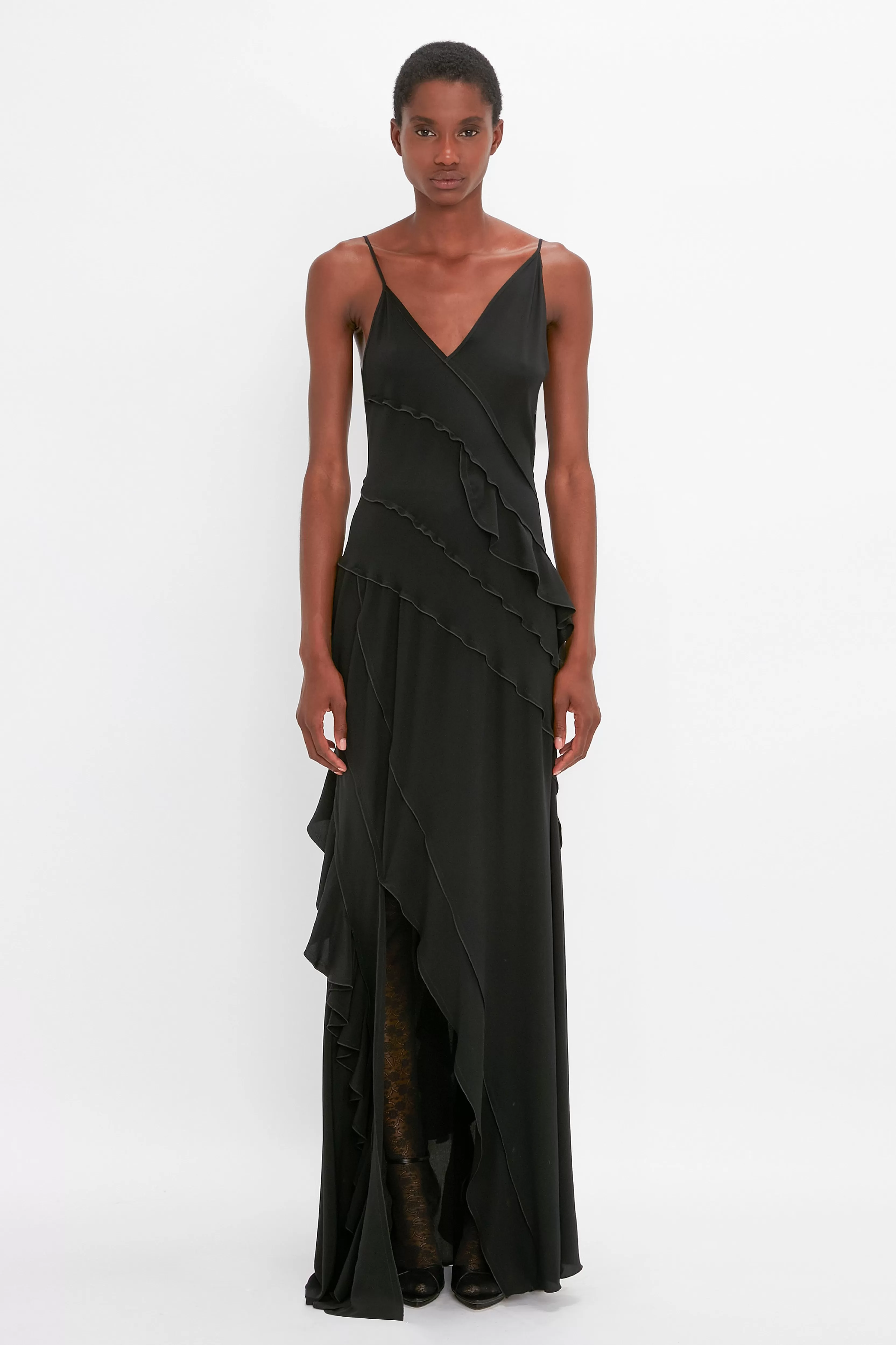 READY TO WEAR | VALENTINE'S DAY Victoria Beckham Occasionwear Edit | Exclusive To VB | Pre Spring Summer 2024 | Gowns | Dresses | Eveningwear | Exclusive Asymmetric Bias Frill Dress In Black