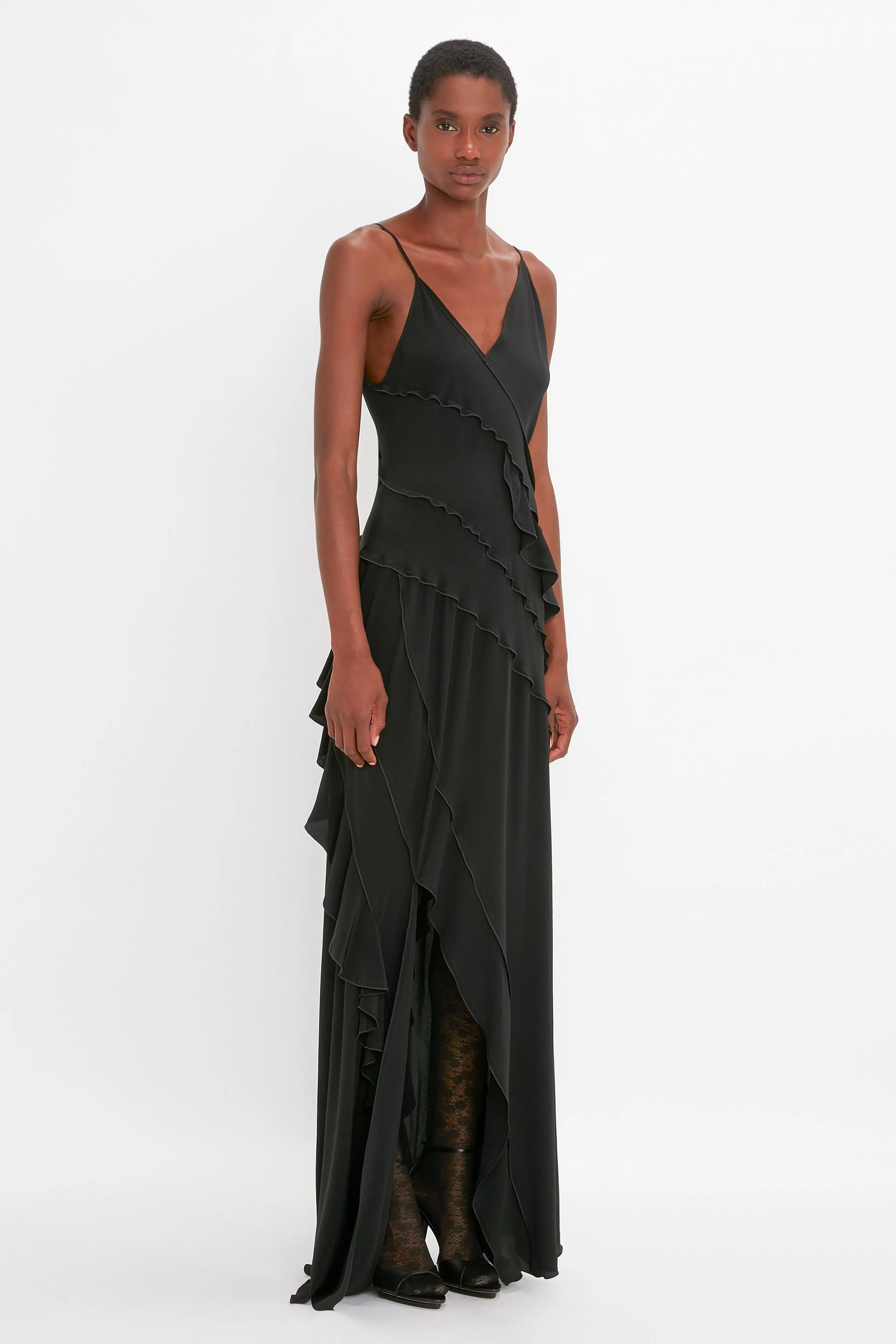 READY TO WEAR | VALENTINE'S DAY Victoria Beckham Occasionwear Edit | Exclusive To VB | Pre Spring Summer 2024 | Gowns | Dresses | Eveningwear | Exclusive Asymmetric Bias Frill Dress In Black