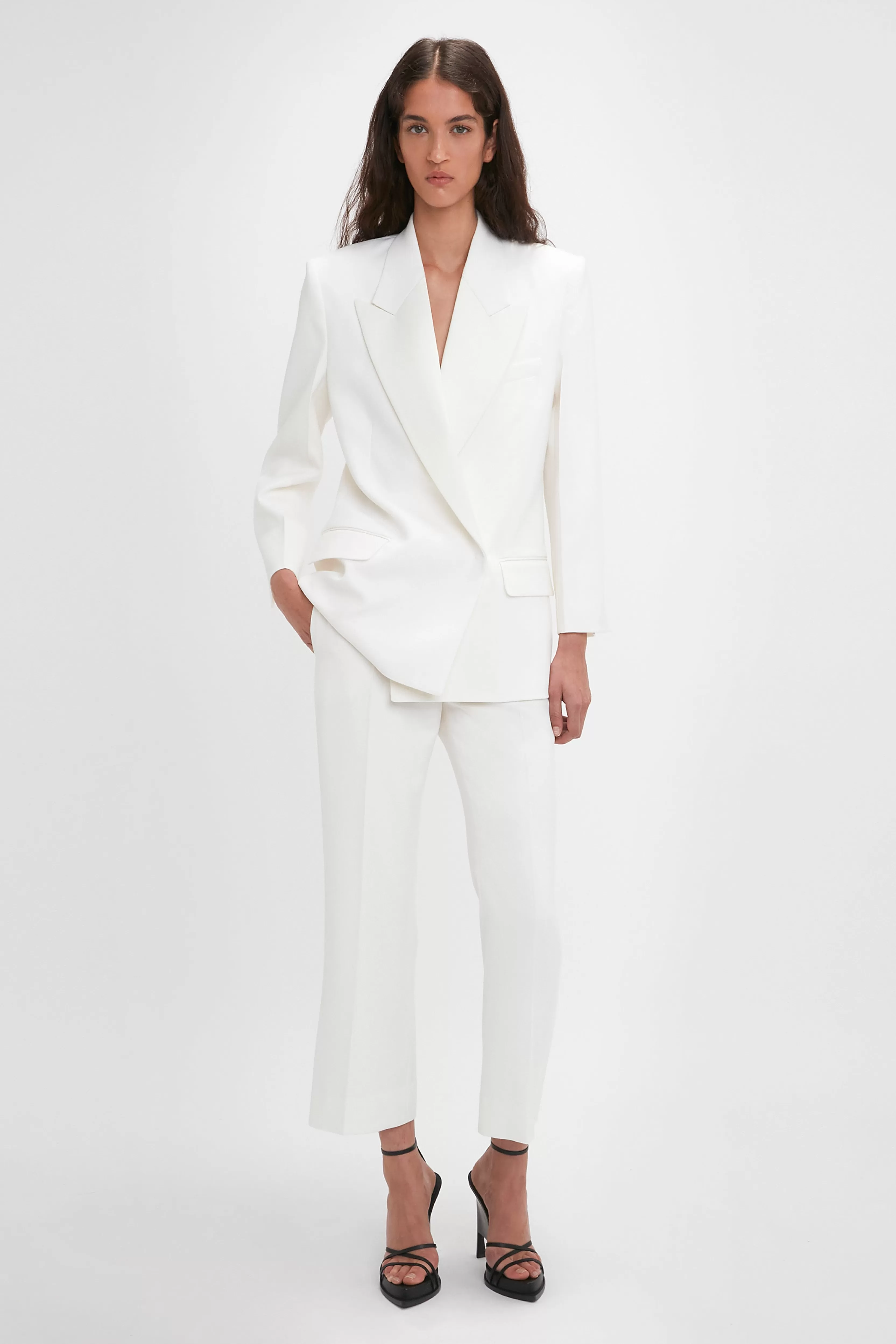 READY TO WEAR Victoria Beckham Occasionwear Edit | Exclusive To VB | Pre Spring Summer 2024 | Tailoring | Trousers | Exclusive Cropped Tuxedo Trouser In Ivory