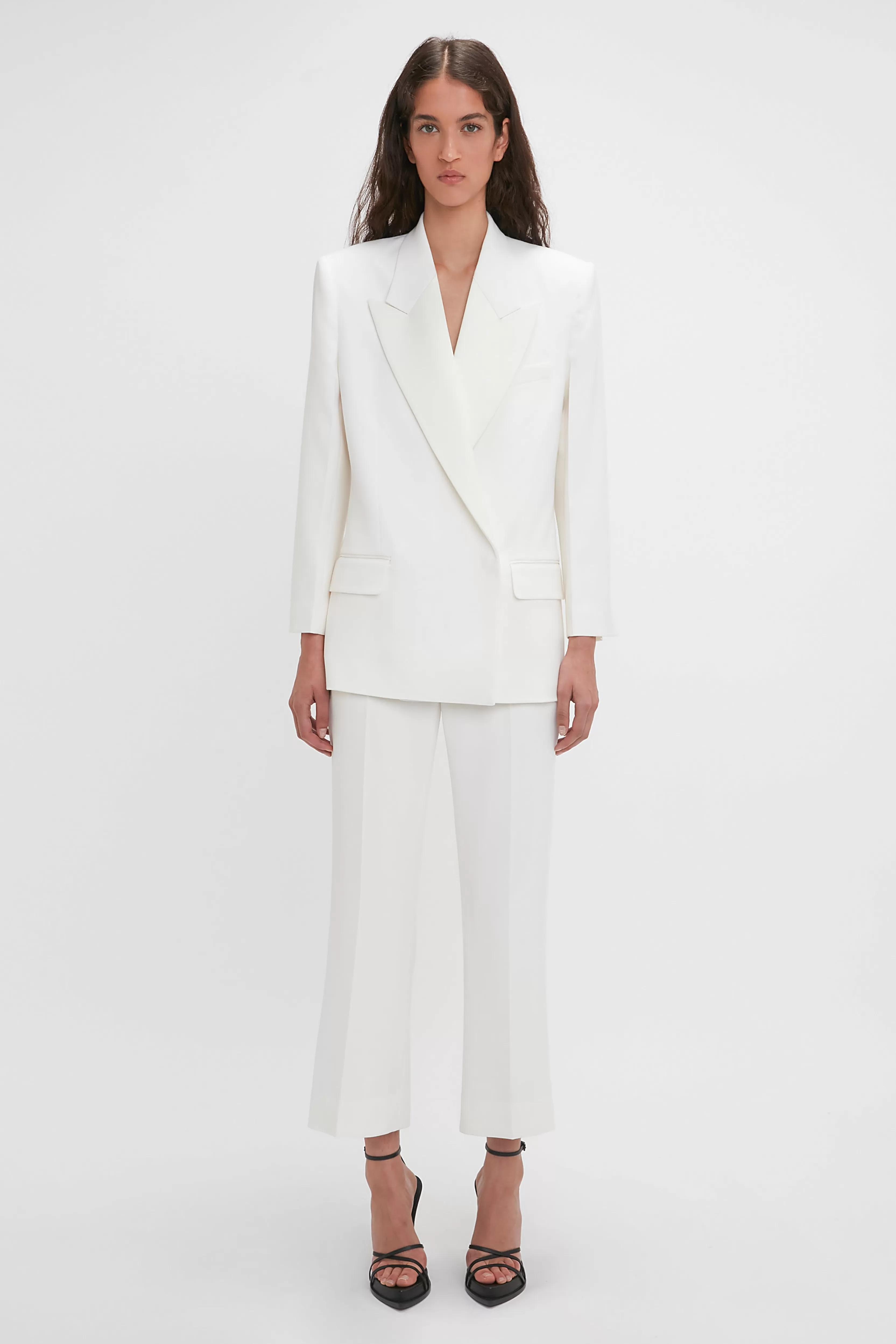 READY TO WEAR Victoria Beckham Occasionwear Edit | Exclusive To VB | Pre Spring Summer 2024 | Tailoring | Trousers | Exclusive Cropped Tuxedo Trouser In Ivory