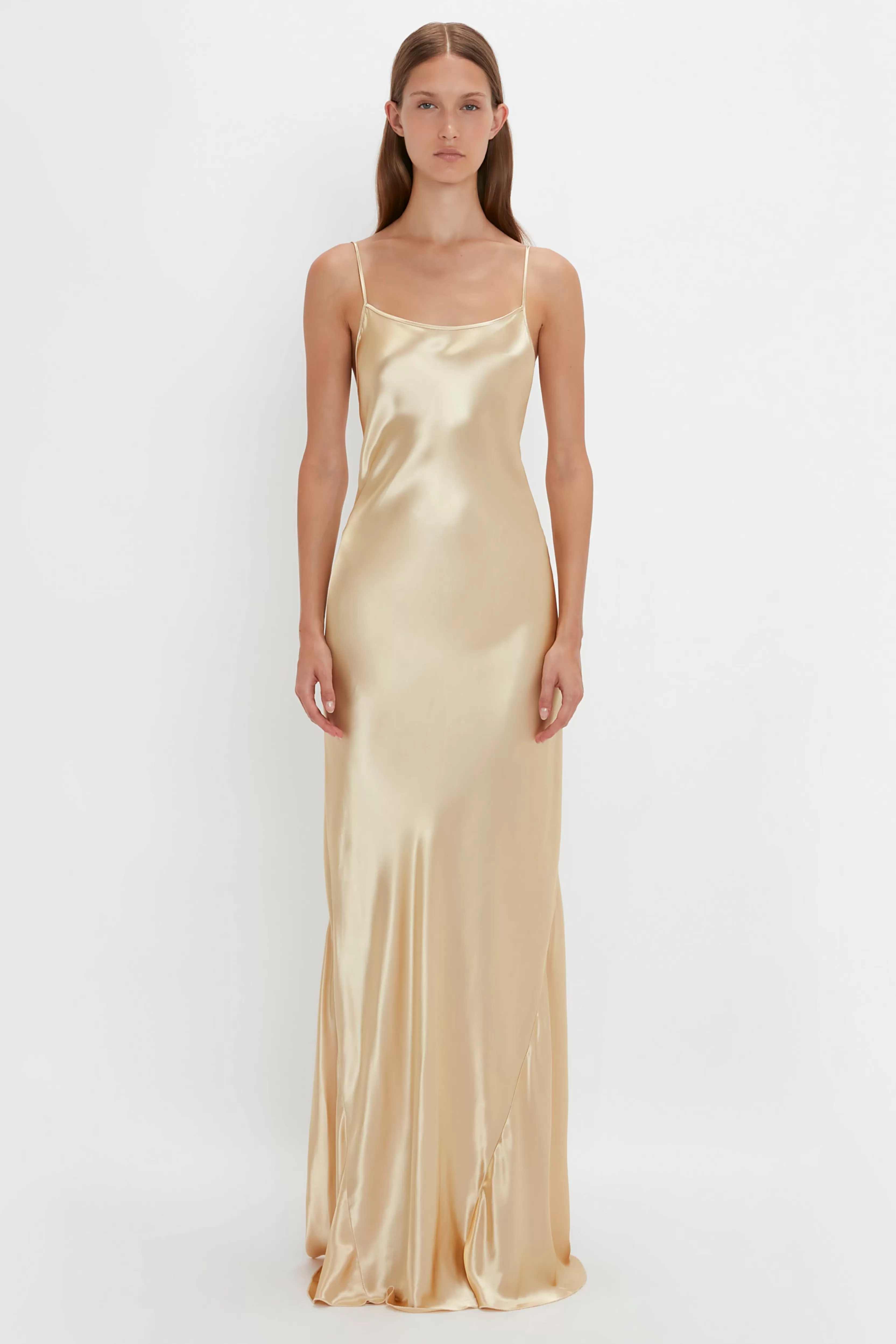 READY TO WEAR | VALENTINE'S DAY Victoria Beckham Occasionwear Edit | Exclusive To VB | Pre Spring Summer 2024 | Gowns | Dresses | Eveningwear | Exclusive Floor-Length Cami Dress In Gold