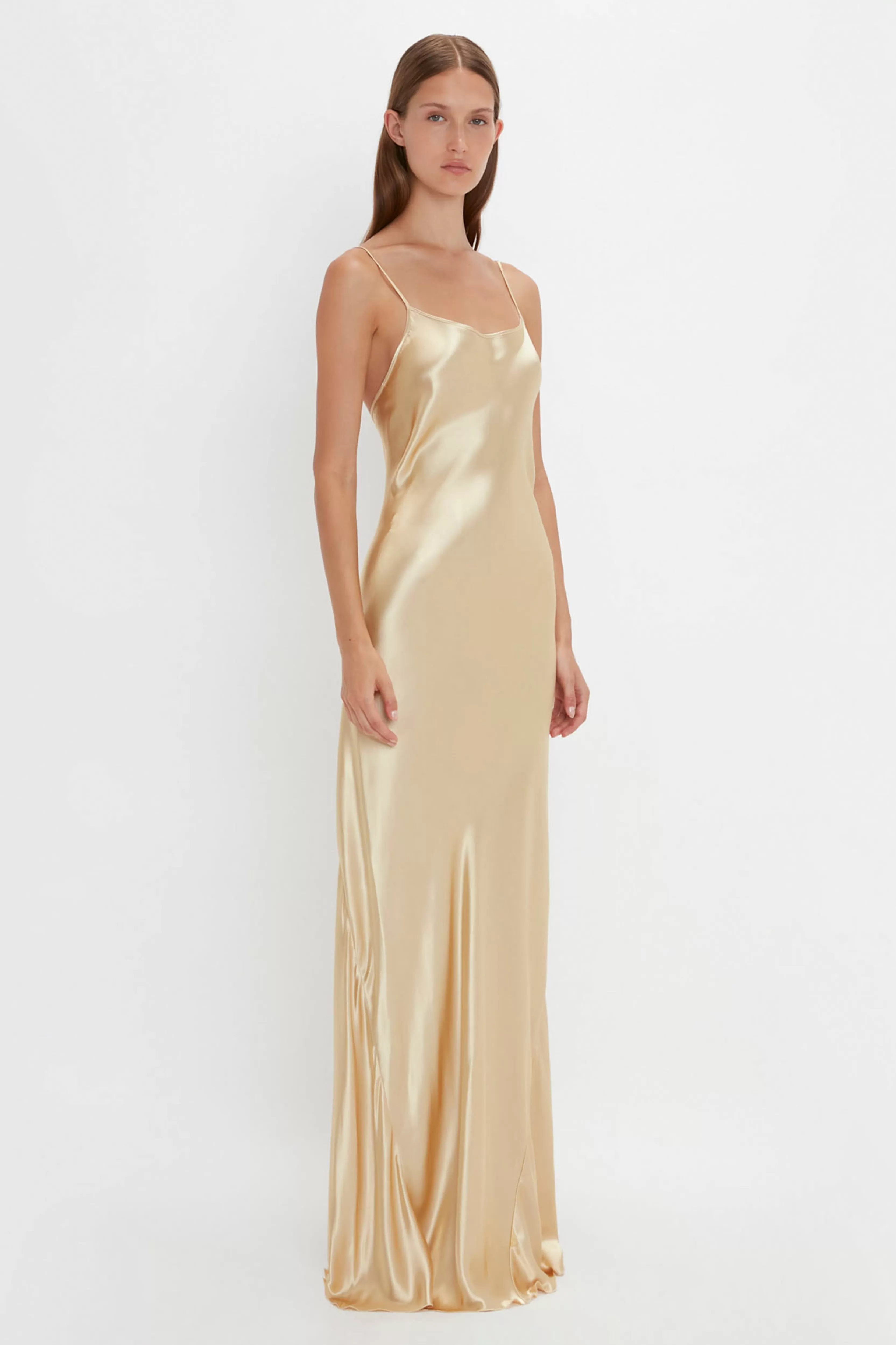 READY TO WEAR | VALENTINE'S DAY Victoria Beckham Occasionwear Edit | Exclusive To VB | Pre Spring Summer 2024 | Gowns | Dresses | Eveningwear | Exclusive Floor-Length Cami Dress In Gold