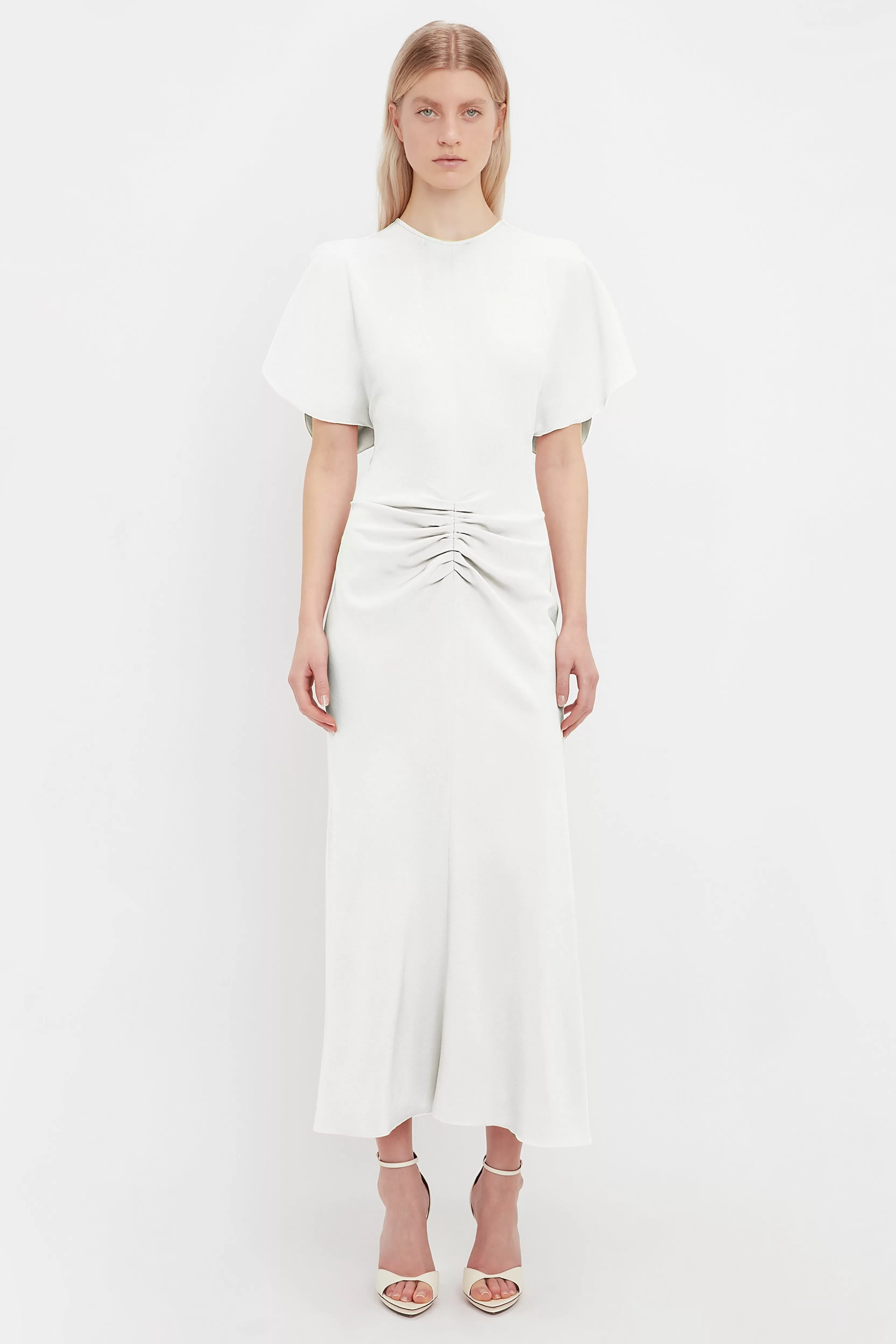 READY TO WEAR Victoria Beckham The Gathered Waist Dress Edit | Exclusive To VB | Dresses | Exclusive Gathered Waist Midi Dress In Ivory