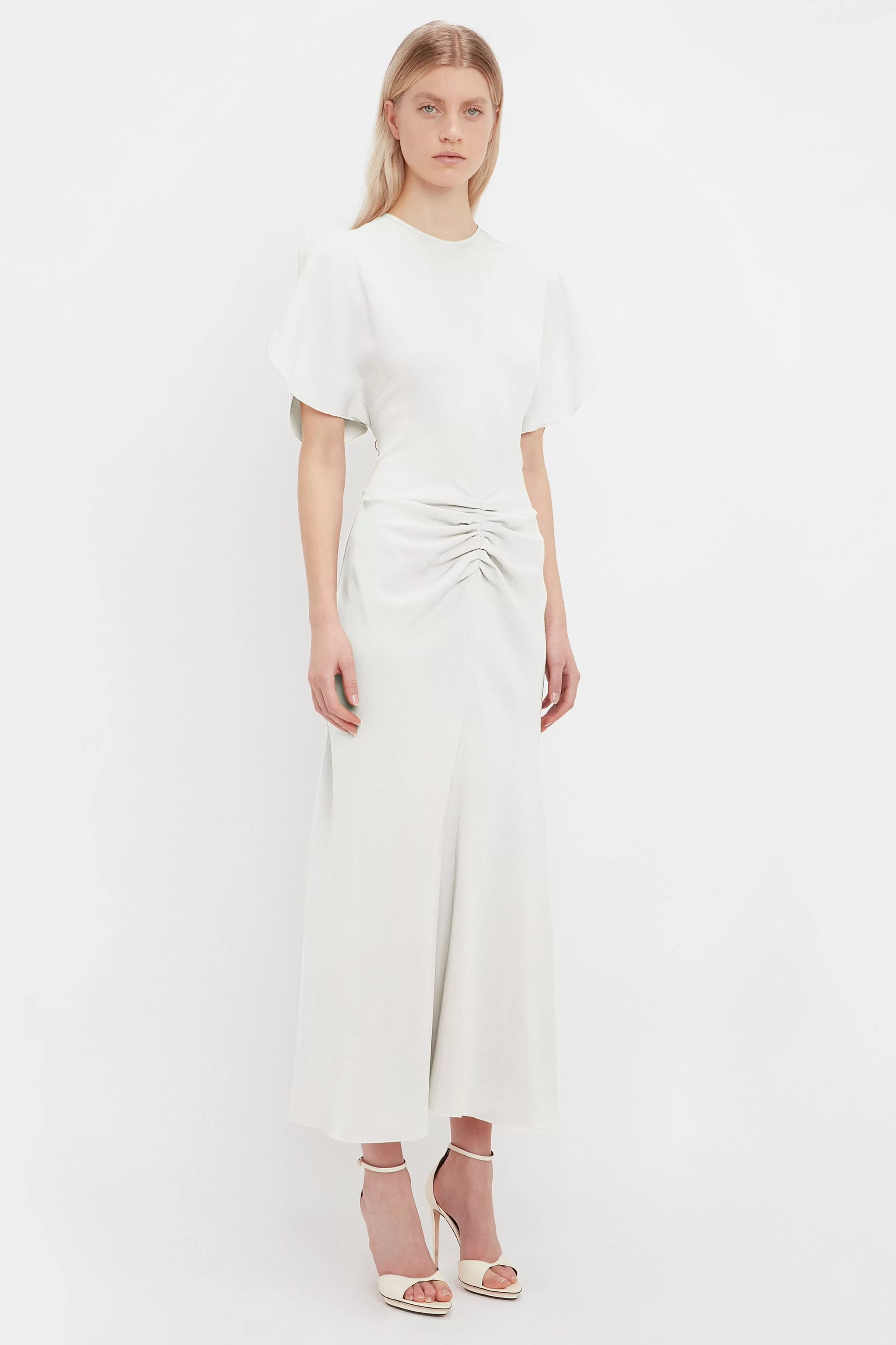 READY TO WEAR Victoria Beckham The Gathered Waist Dress Edit | Exclusive To VB | Dresses | Exclusive Gathered Waist Midi Dress In Ivory