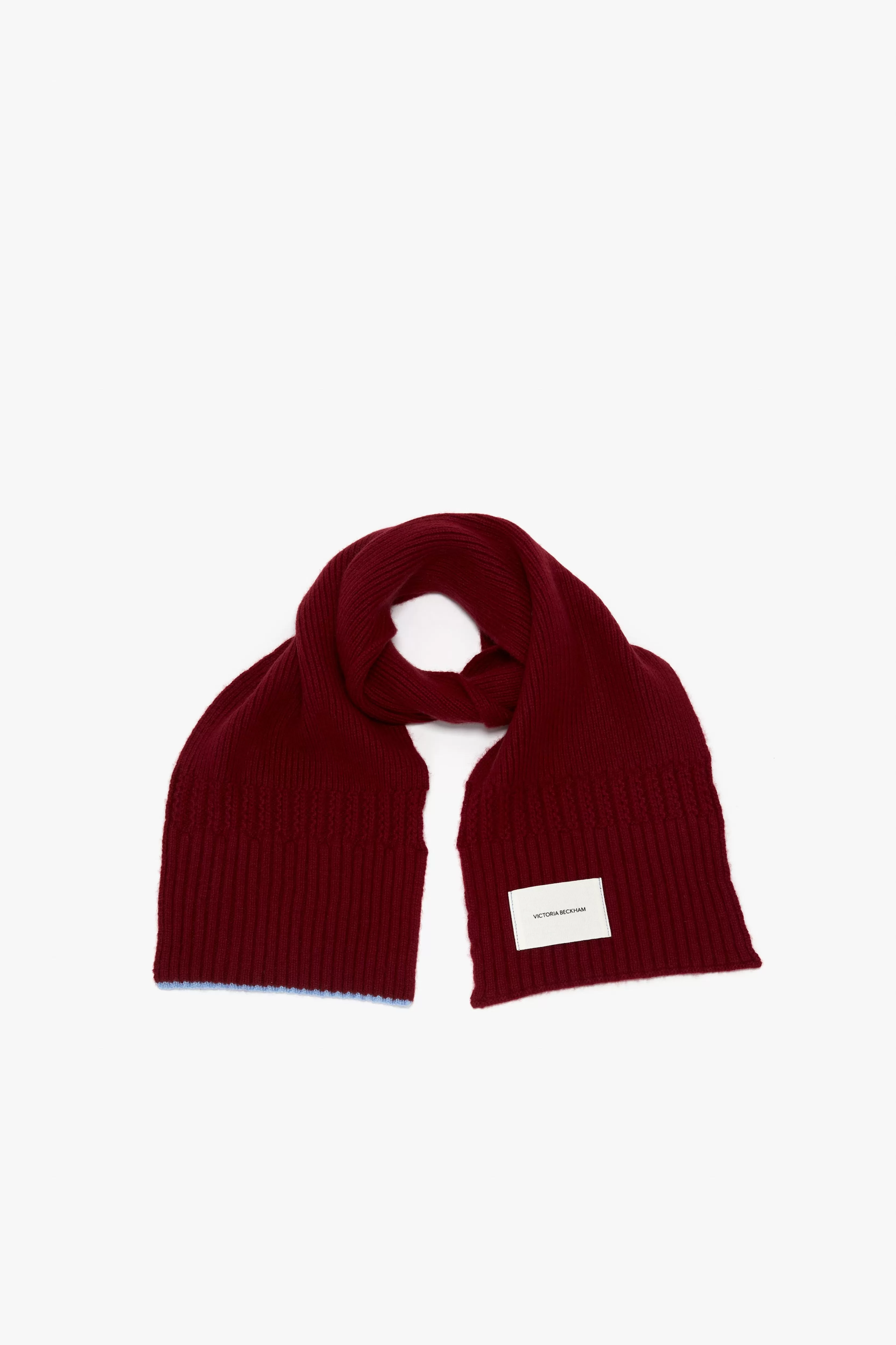 ACCESSORIES | READY TO WEAR Victoria Beckham Gifts | Hats & Scarves | Exclusive To VB | Knitwear | Exclusive Logo Patch Scarf In Burgundy Red