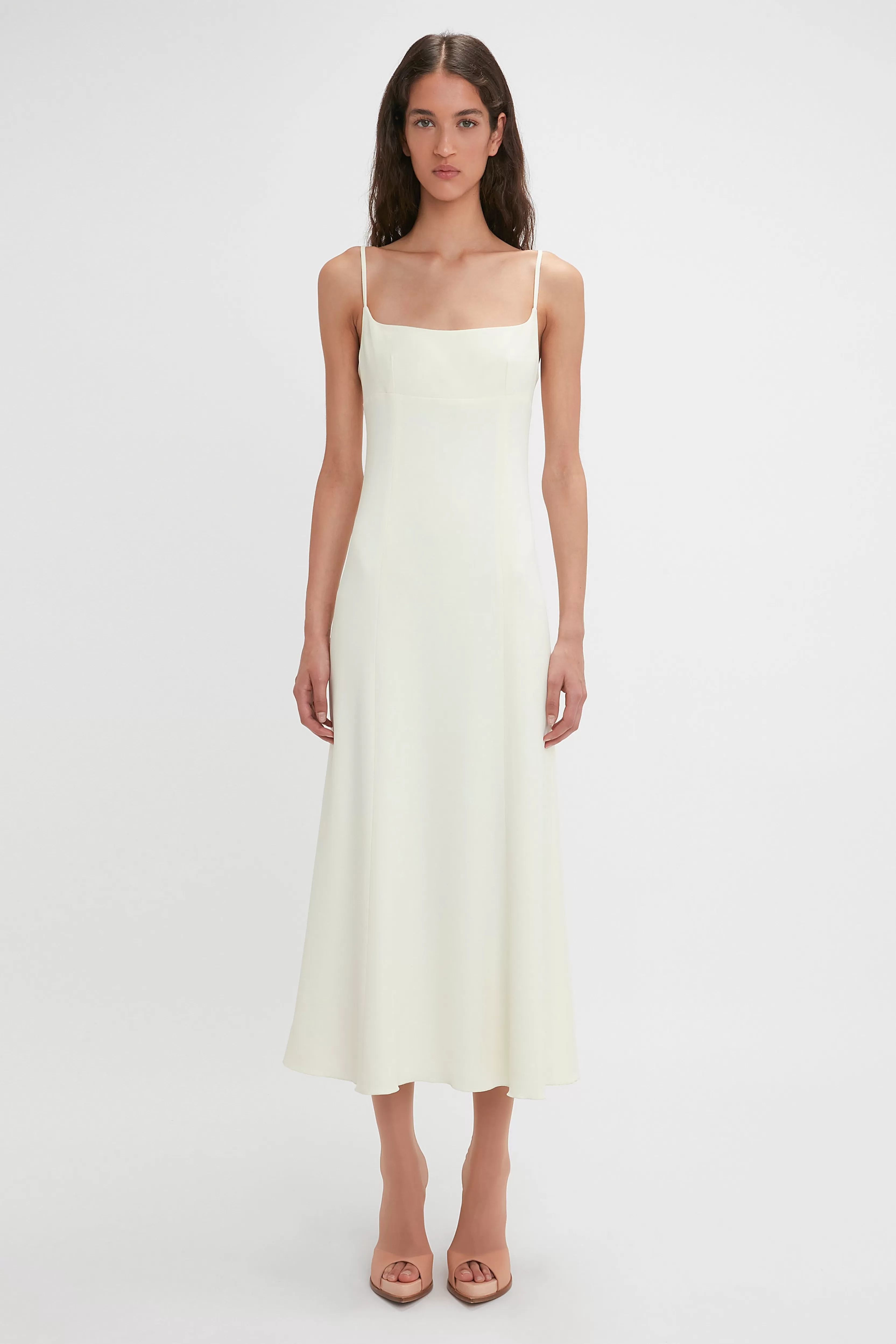 READY TO WEAR Victoria Beckham Pre Spring Summer 2024 | Dresses | Exclusive Panelled Midi Cami Dress In Vanilla Cream