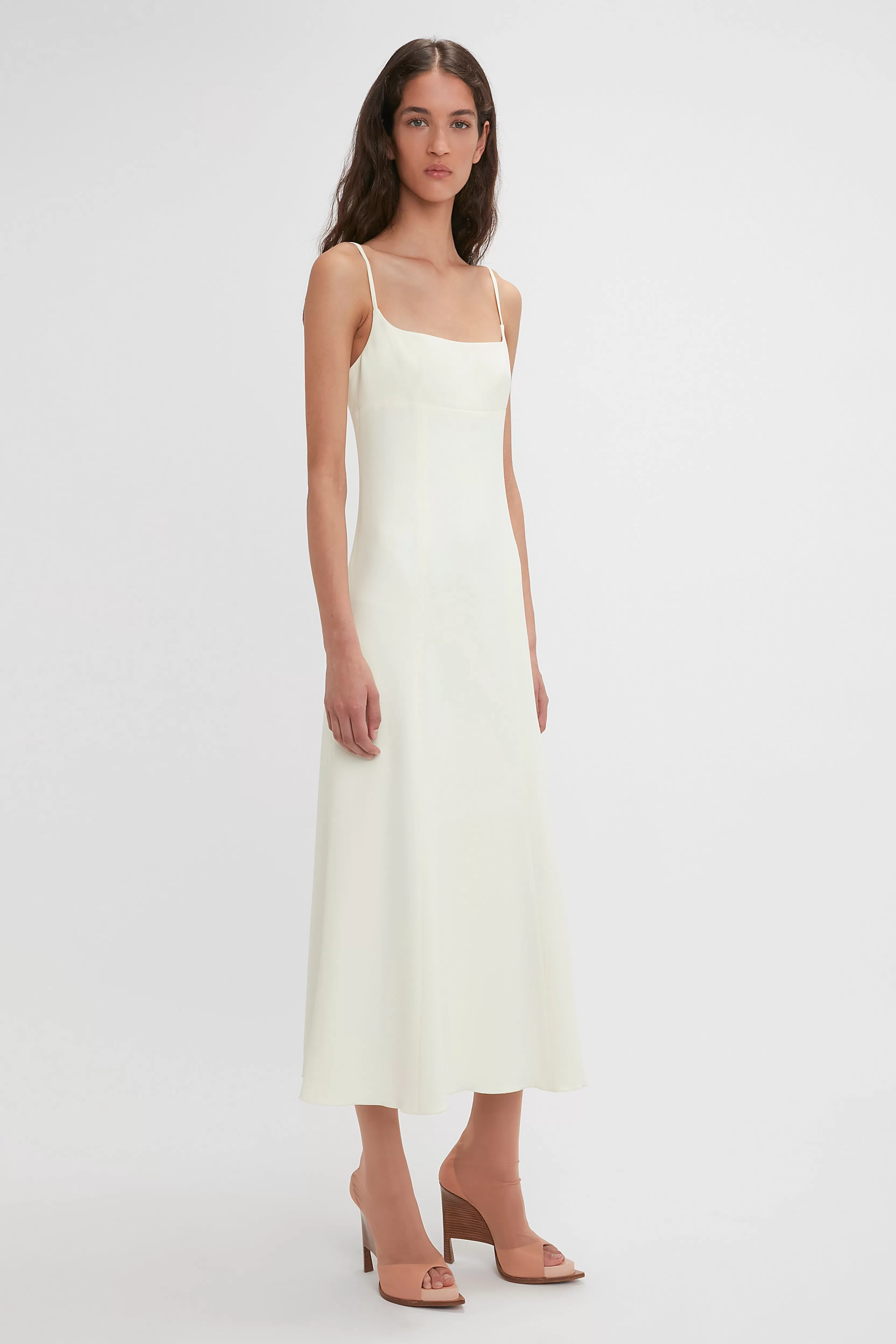 READY TO WEAR Victoria Beckham Pre Spring Summer 2024 | Dresses | Exclusive Panelled Midi Cami Dress In Vanilla Cream