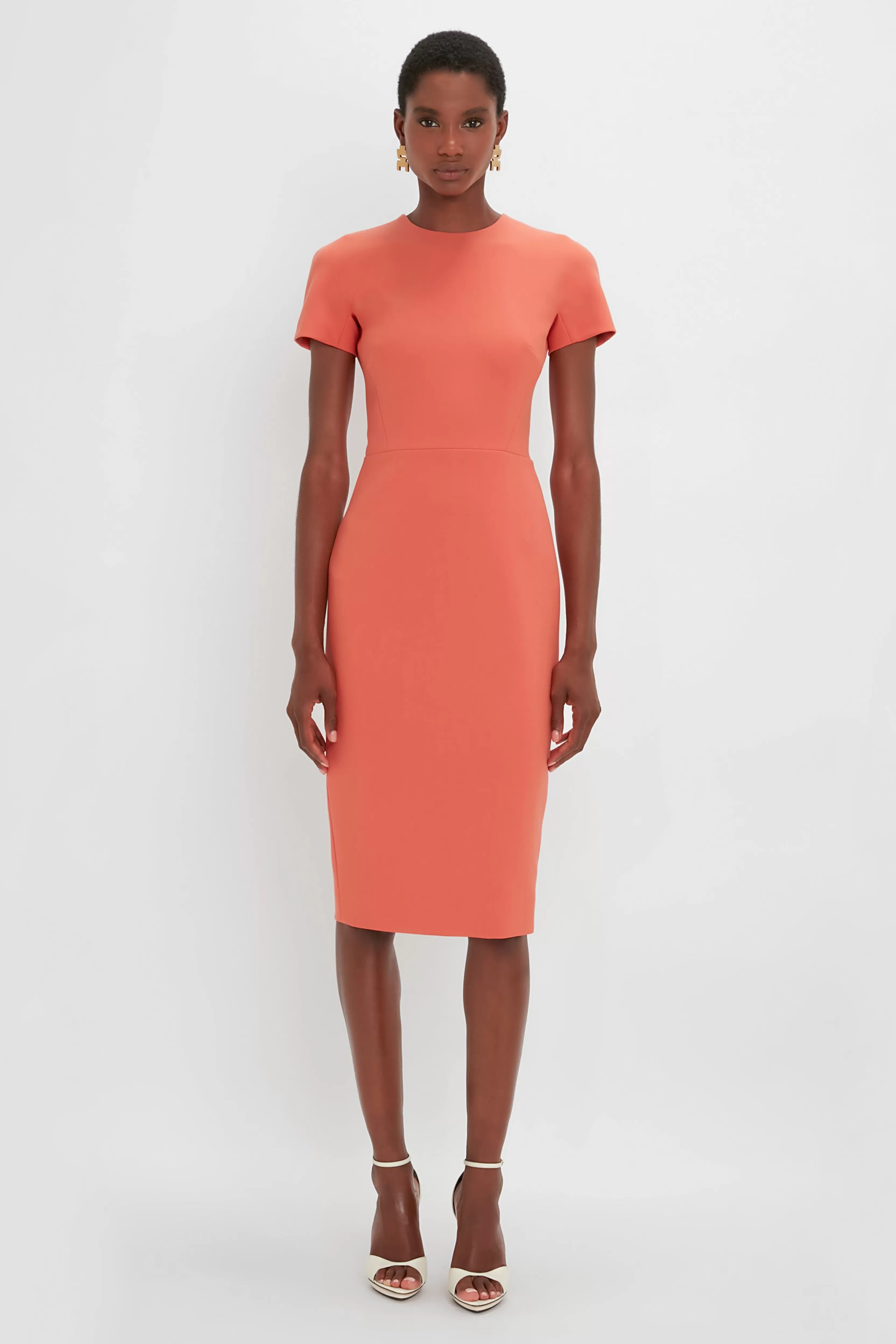 READY TO WEAR Victoria Beckham Pre Spring Summer 2024 | Dresses | Fitted T-Shirt Dress In Papaya Orange