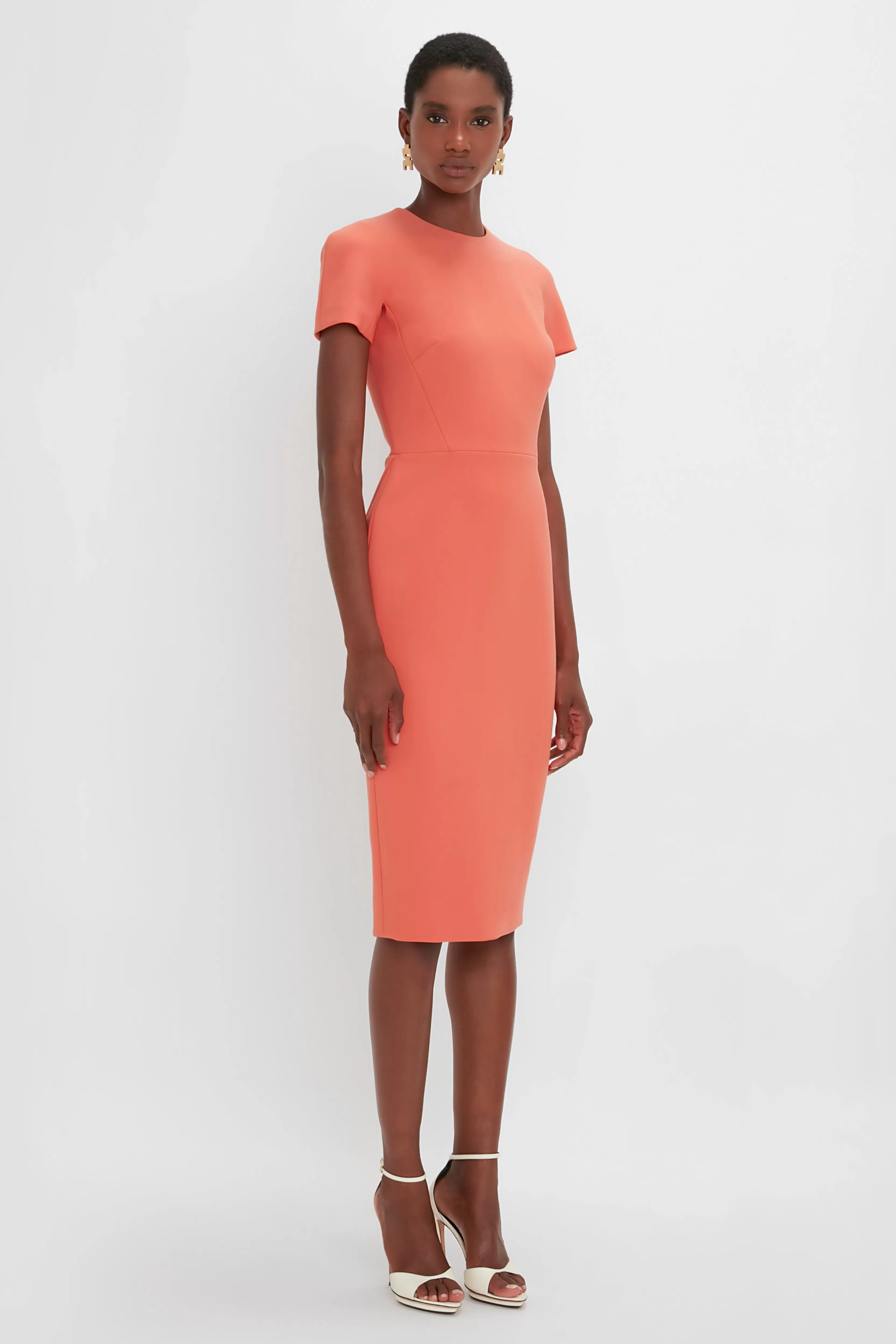 READY TO WEAR Victoria Beckham Pre Spring Summer 2024 | Dresses | Fitted T-Shirt Dress In Papaya Orange