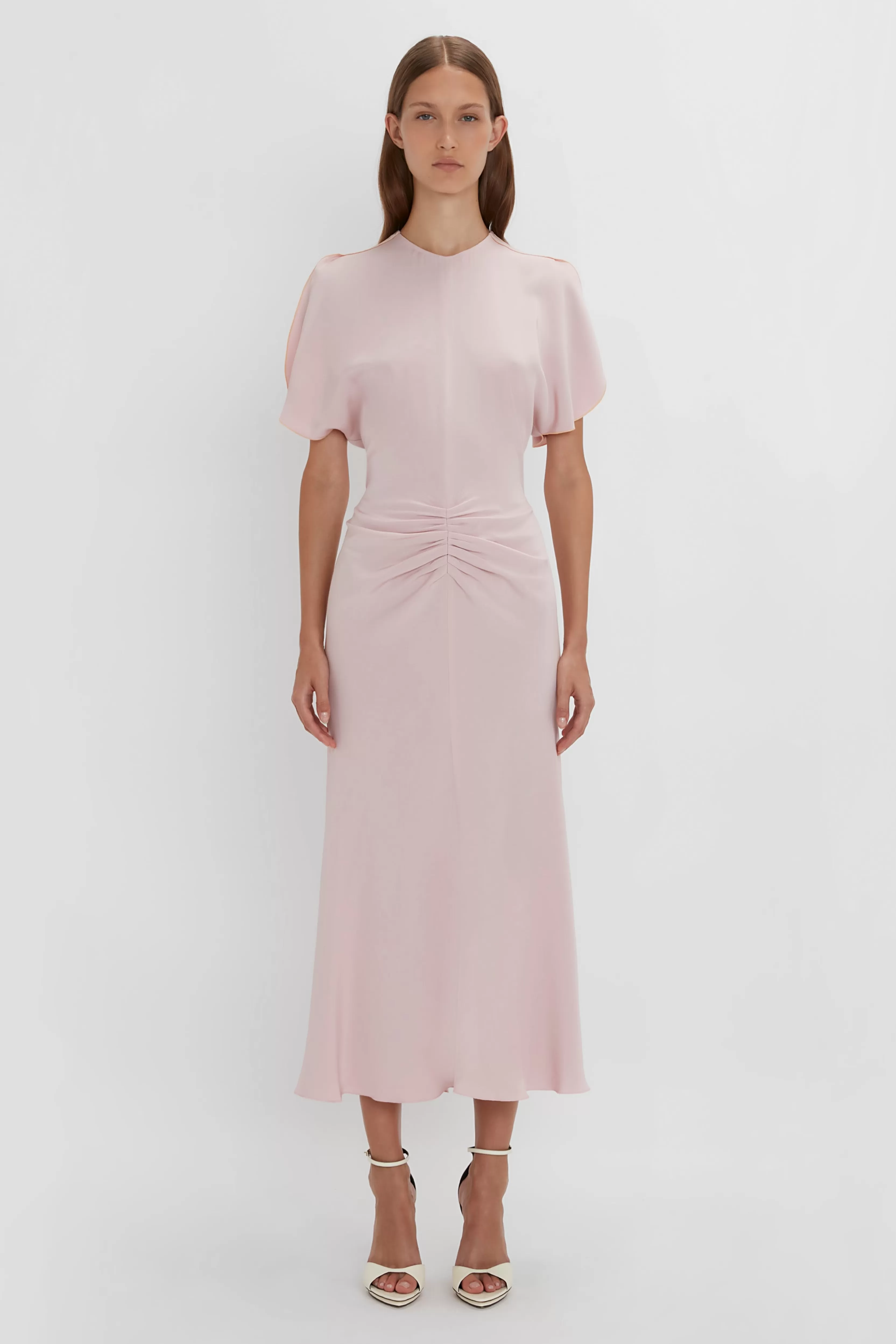 READY TO WEAR Victoria Beckham The Gathered Waist Dress Edit | Dresses | Gathered Waist Midi Dress In Blush Pink