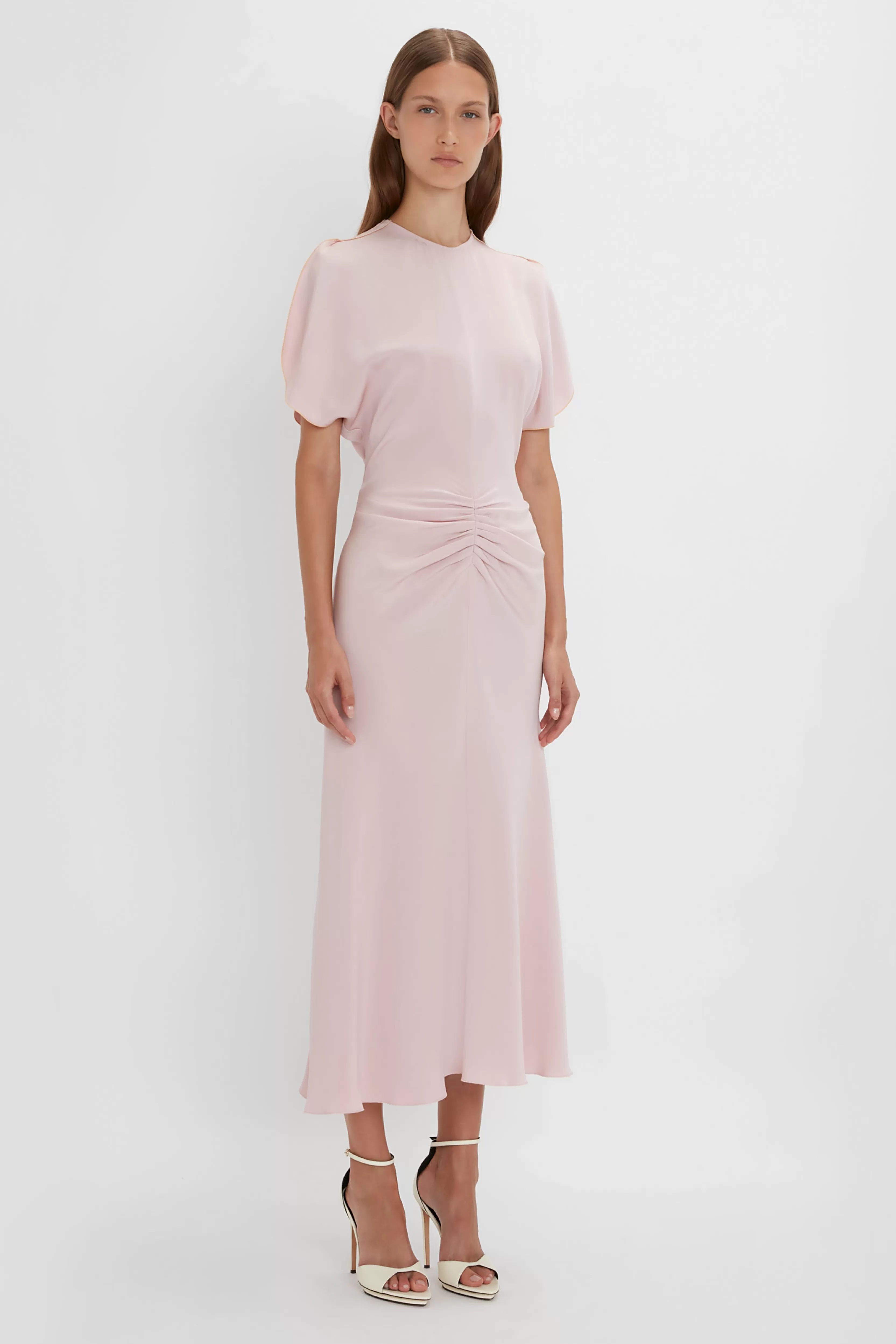 READY TO WEAR Victoria Beckham The Gathered Waist Dress Edit | Dresses | Gathered Waist Midi Dress In Blush Pink