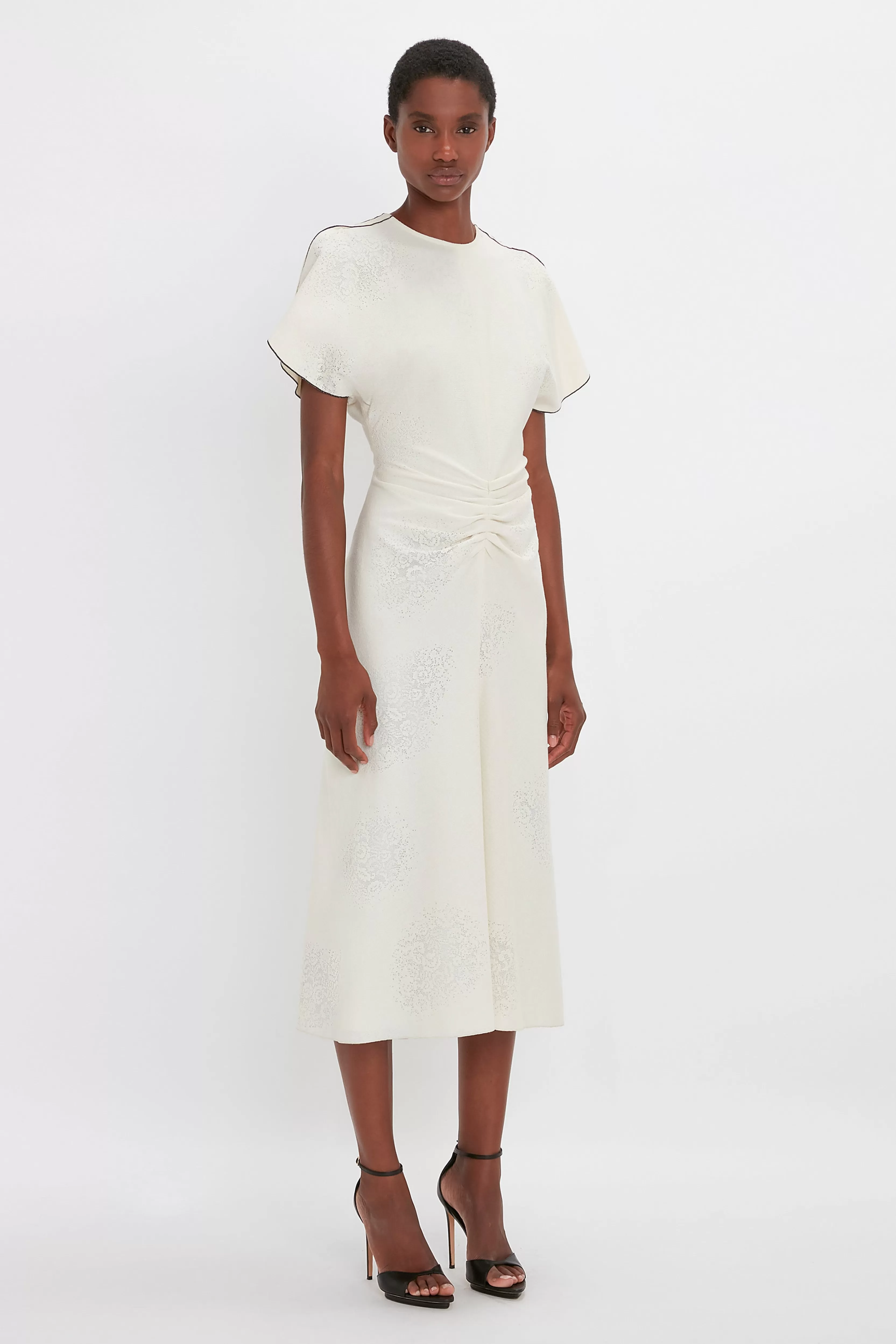 READY TO WEAR Victoria Beckham Occasionwear Edit | The Gathered Waist Dress Edit | Pre Spring Summer 2024 | Dresses | Gathered Waist Midi Dress In Cream