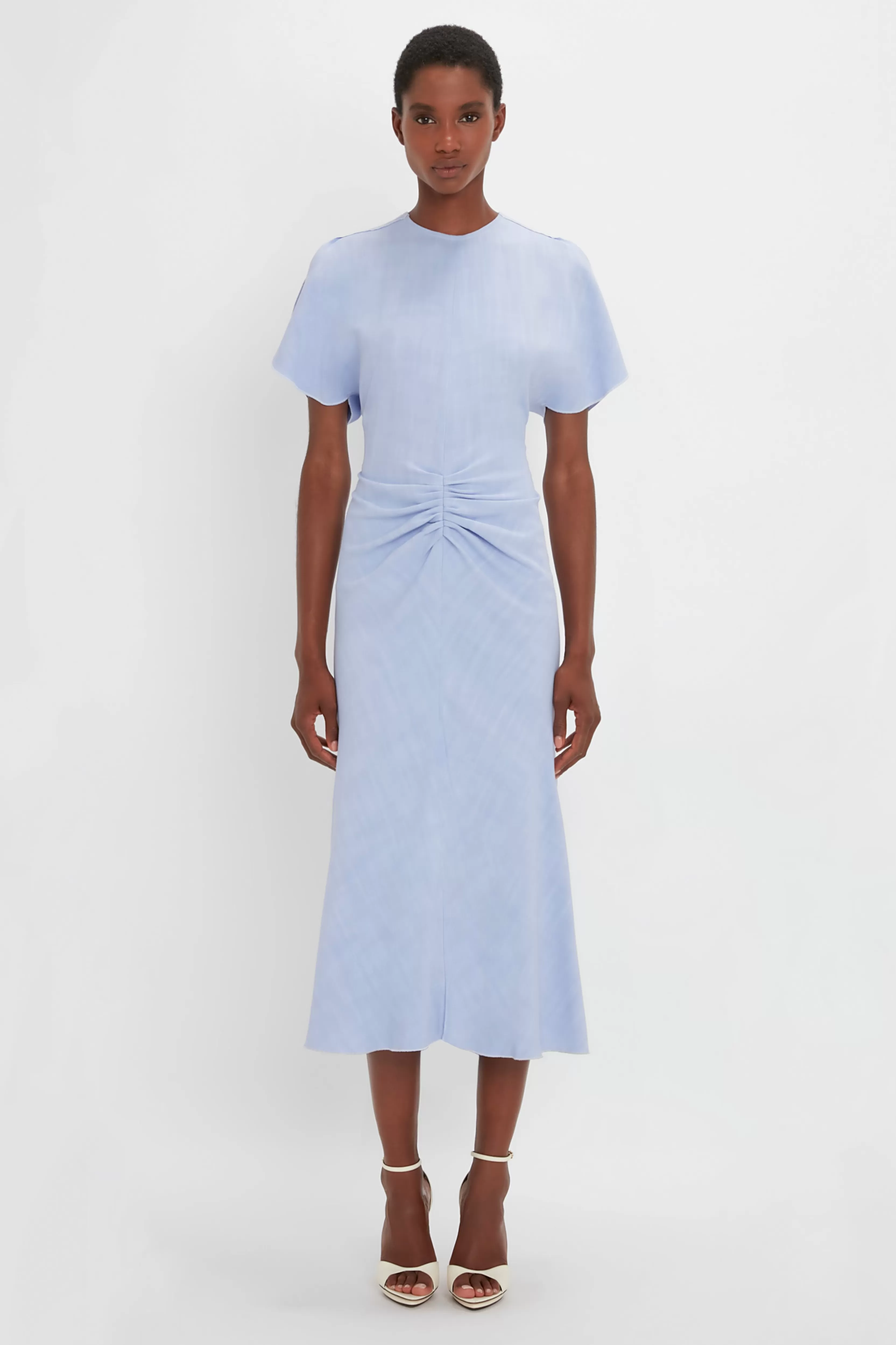 READY TO WEAR Victoria Beckham Occasionwear Edit | The Gathered Waist Dress Edit | Pre Spring Summer 2024 | Dresses | Gathered Waist Midi Dress In Frost Purple