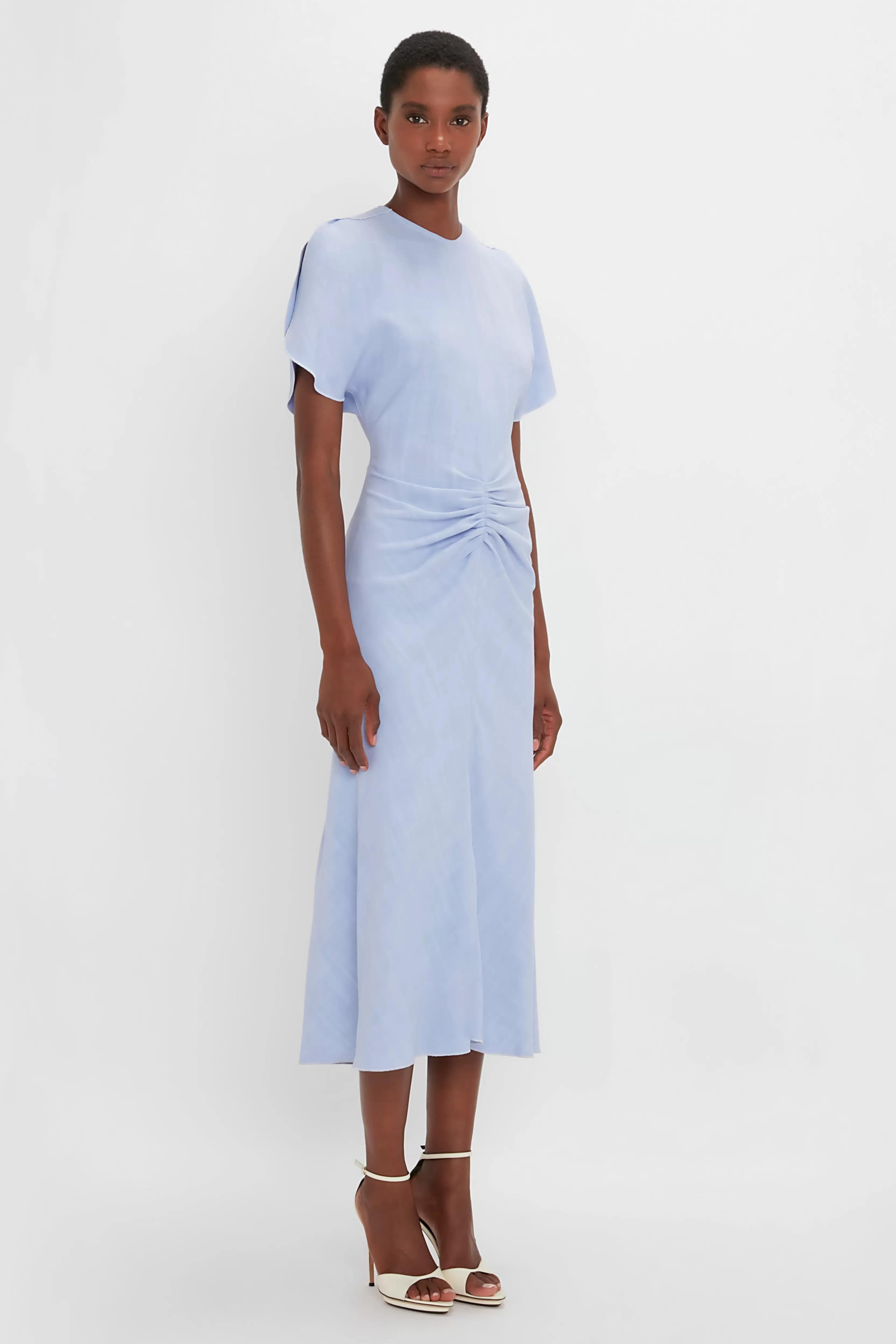 READY TO WEAR Victoria Beckham Occasionwear Edit | The Gathered Waist Dress Edit | Pre Spring Summer 2024 | Dresses | Gathered Waist Midi Dress In Frost Purple