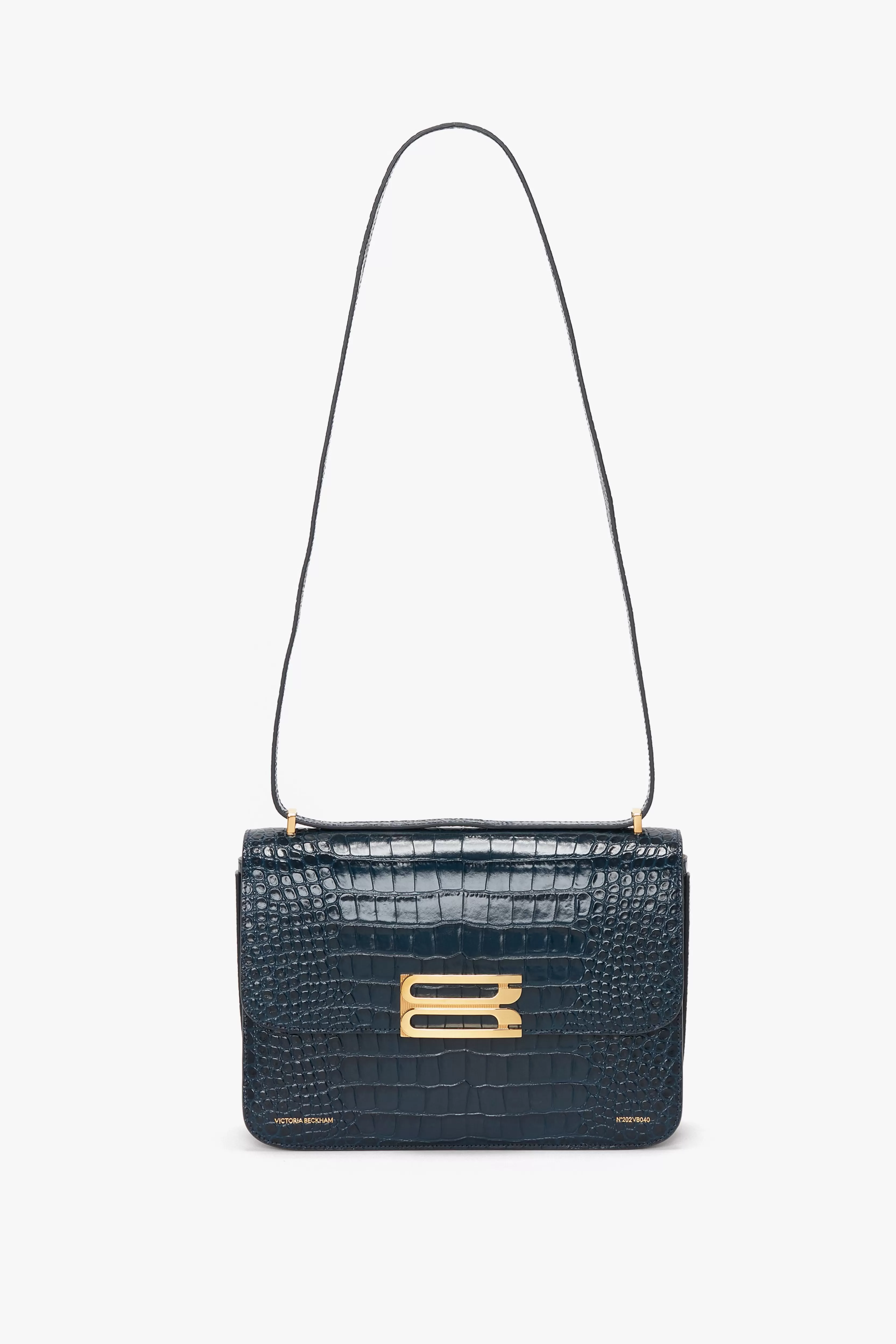 ACCESSORIES | BAGS Victoria Beckham Bags | Shoulder Bags | Jumbo Frame Shoulder Bag in Midnight Blue Croc-Effect Leather