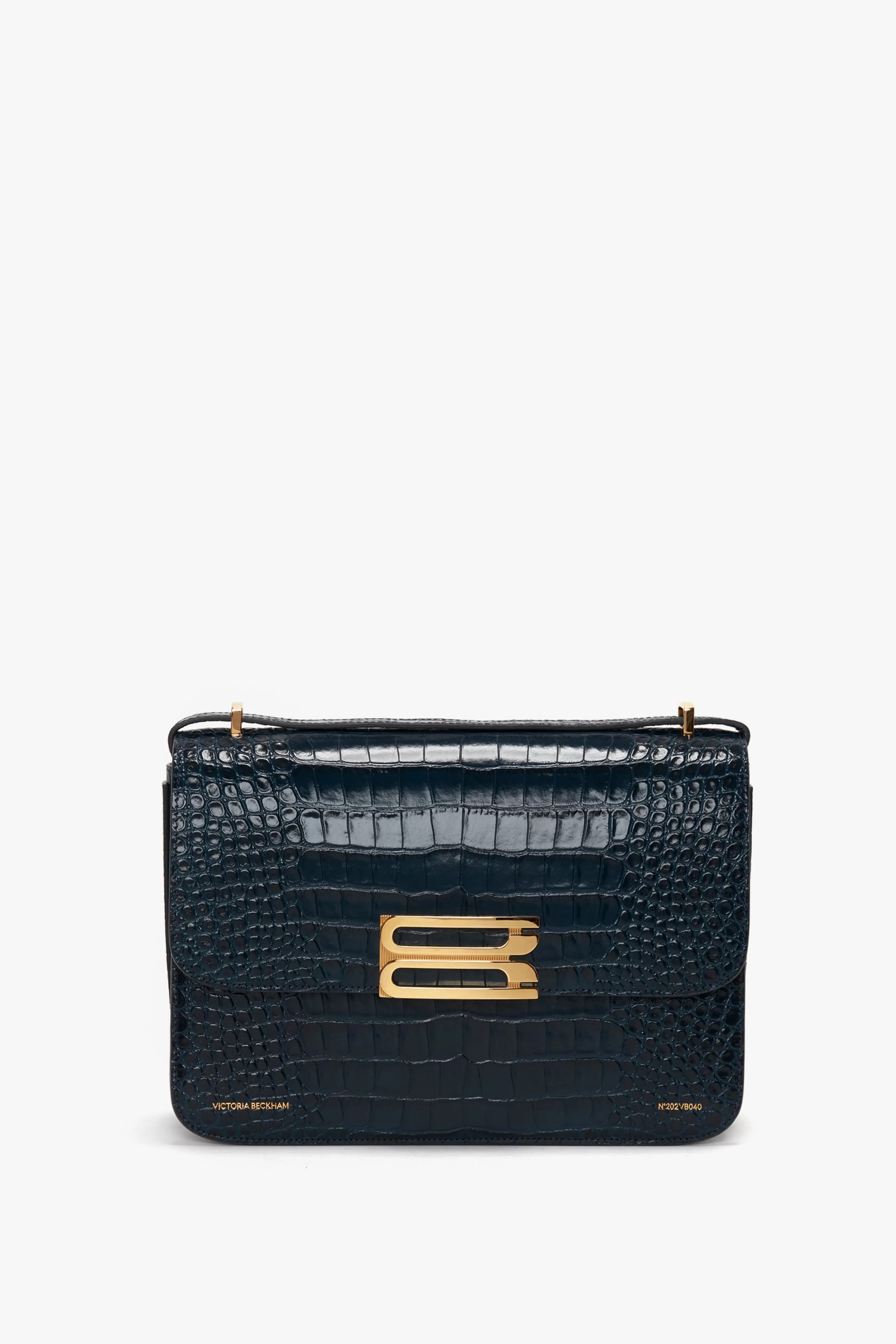 ACCESSORIES | BAGS Victoria Beckham Bags | Shoulder Bags | Jumbo Frame Shoulder Bag in Midnight Blue Croc-Effect Leather