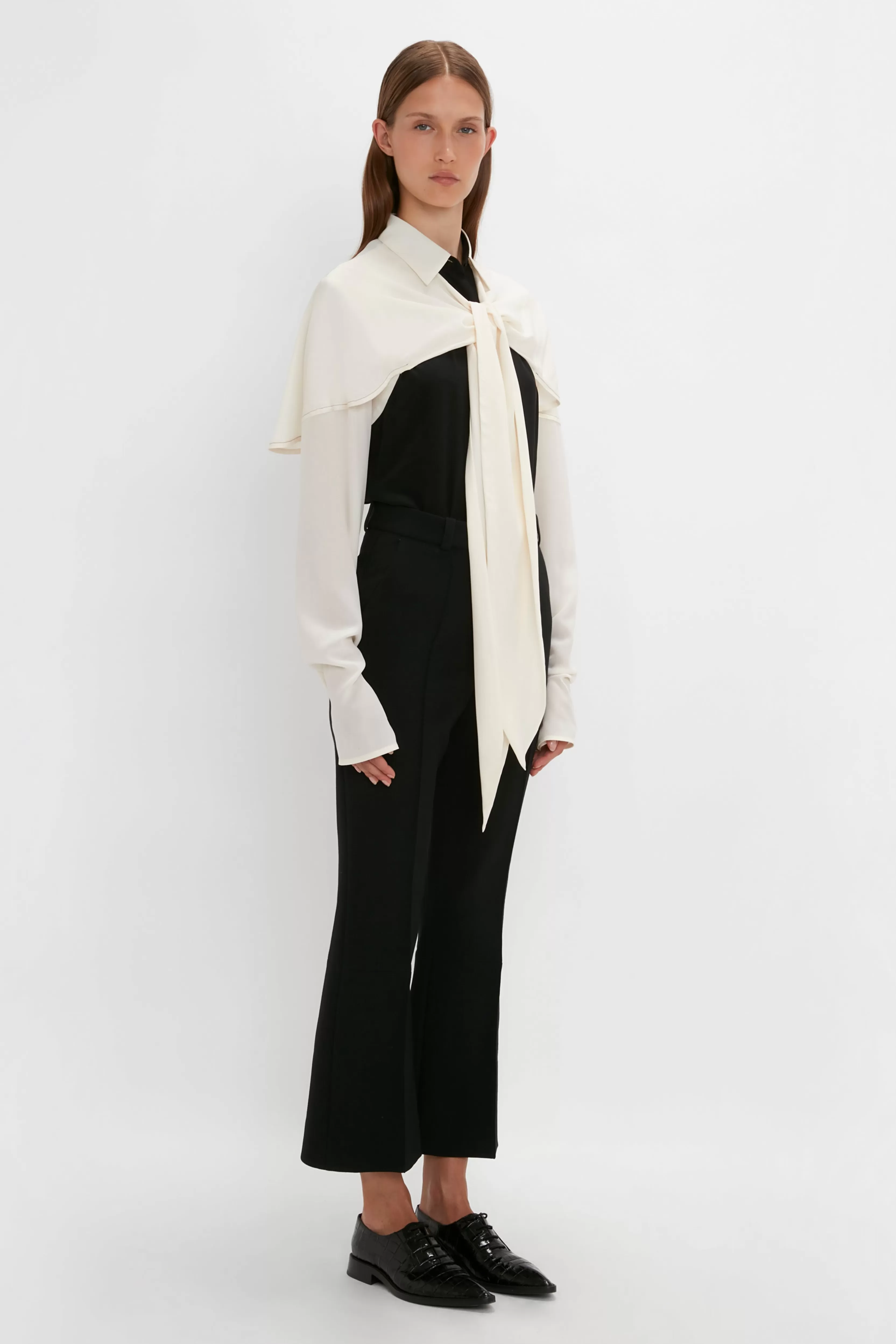 READY TO WEAR Victoria Beckham Pre Spring Summer 2024 | Tailoring | Shirts & Tops | Oversized Bow Detail Blouse In Vanilla