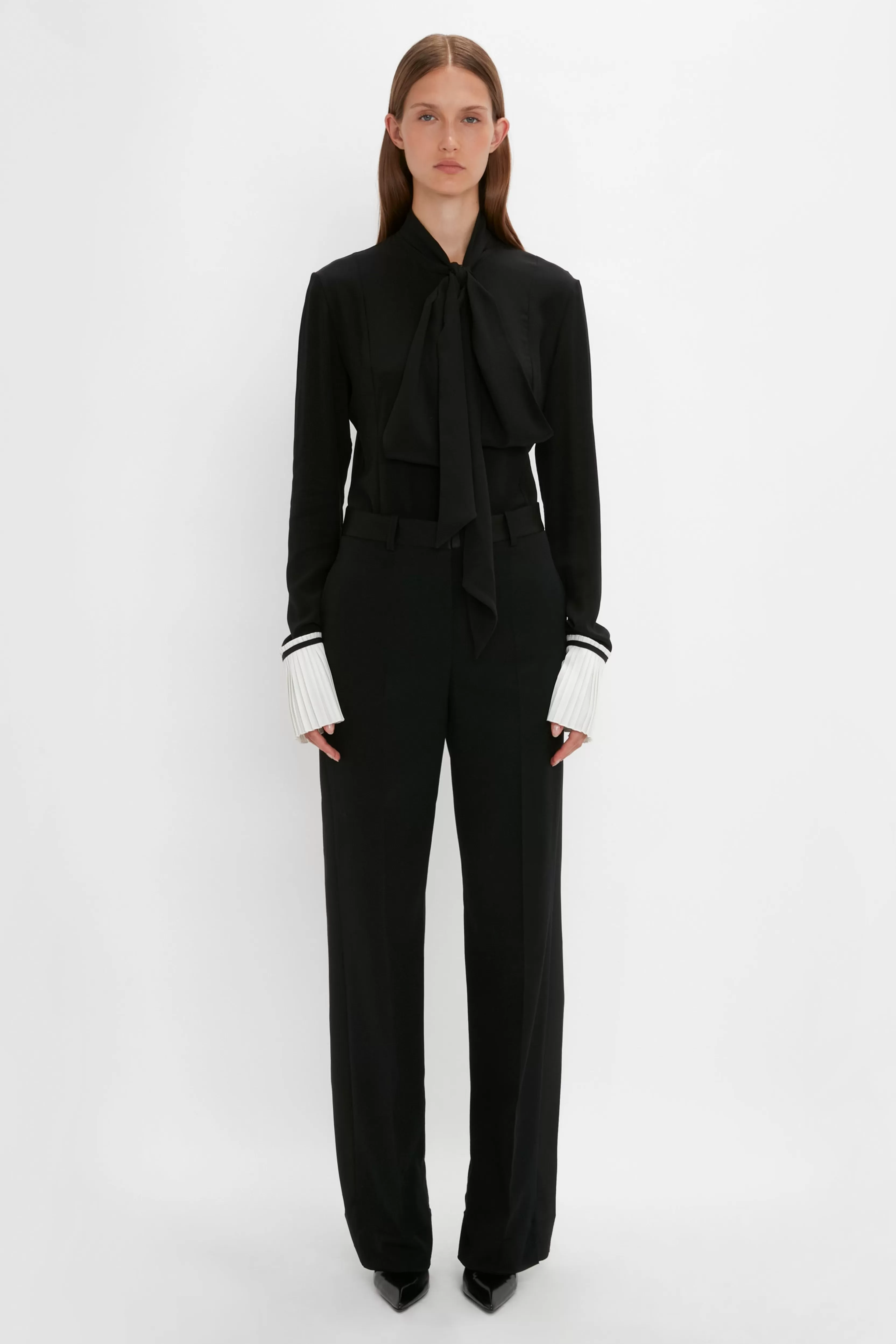 READY TO WEAR Victoria Beckham Pre Spring Summer 2024 | Tailoring | Shirts & Tops | Pleat Cuff Blouse In Black