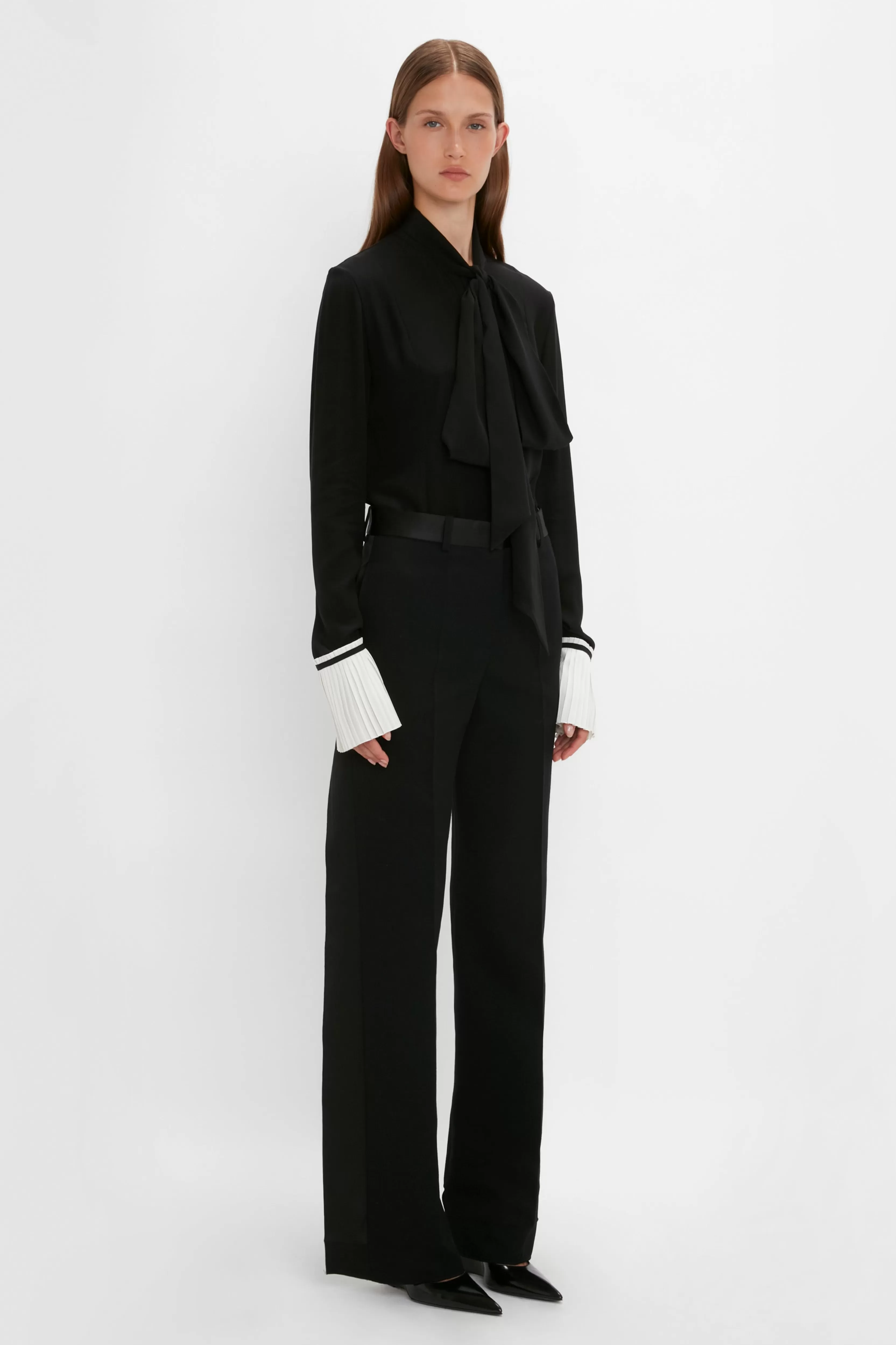 READY TO WEAR Victoria Beckham Pre Spring Summer 2024 | Tailoring | Shirts & Tops | Pleat Cuff Blouse In Black