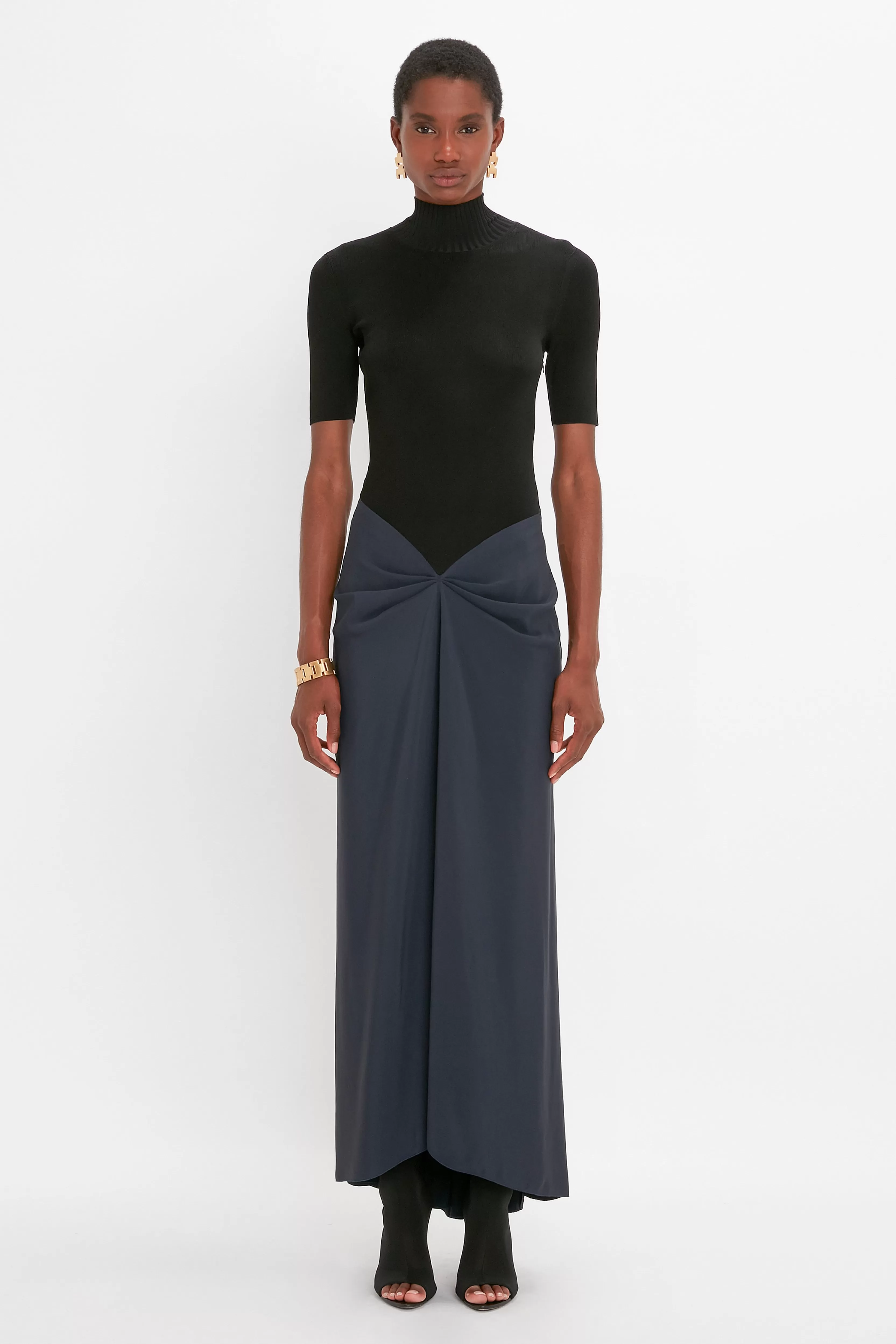 READY TO WEAR Victoria Beckham Pre Spring Summer 2024 | Dresses | Polo Neck Gathered Dress In Midnight