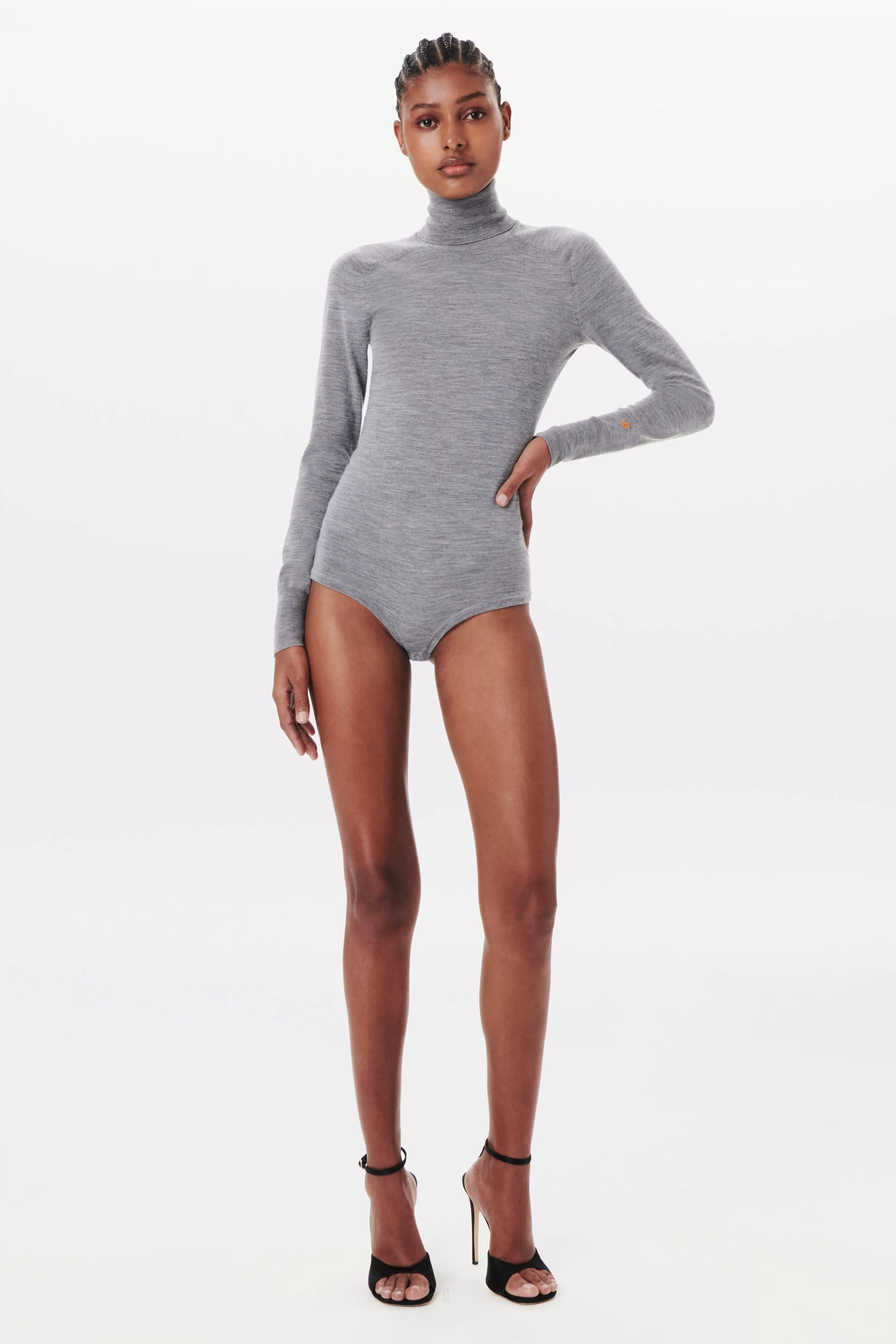 READY TO WEAR Victoria Beckham Shirts & Tops | Knitwear | Poloneck Bodysuit in Marl Grey