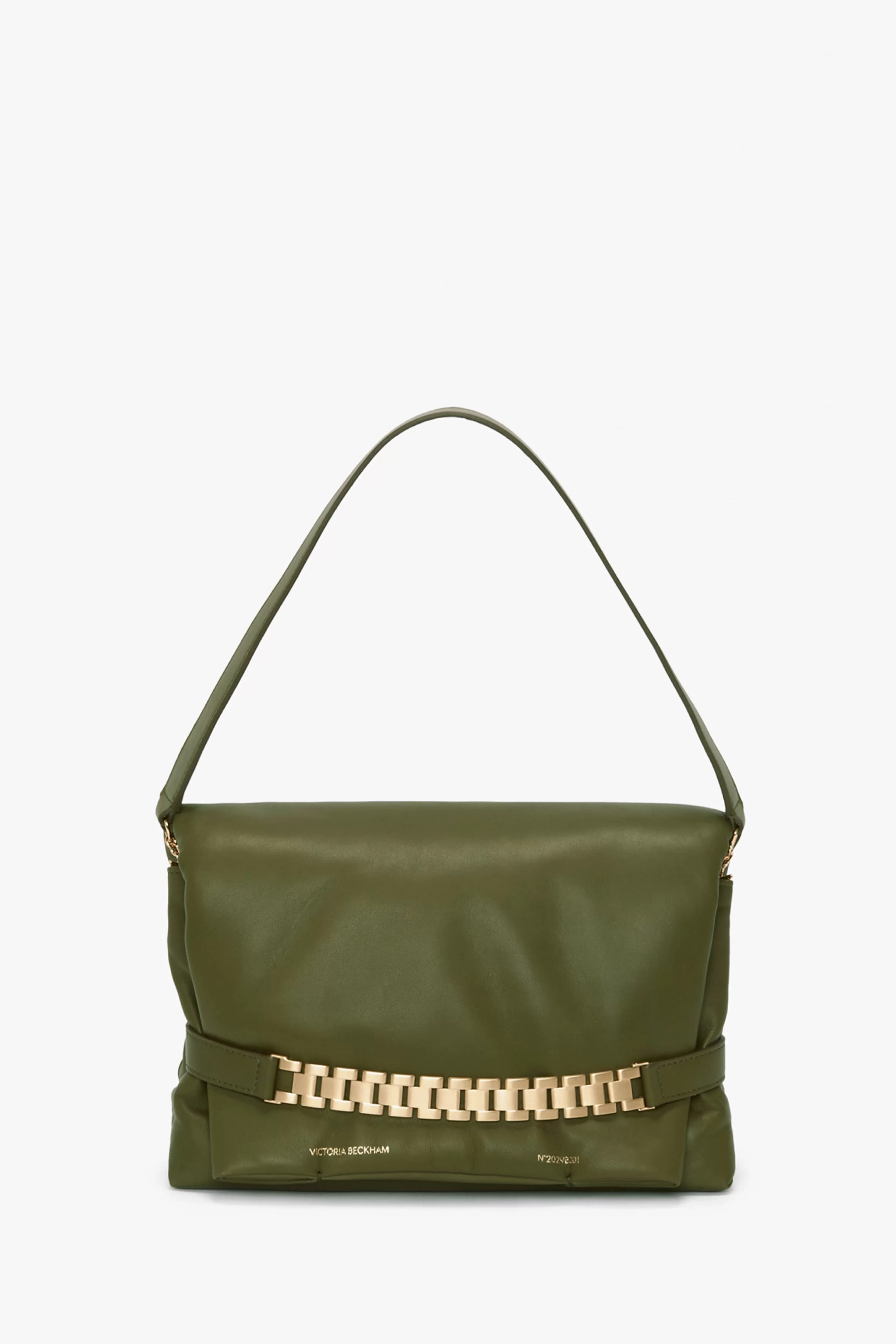 BAGS | READY TO WEAR | ACCESSORIES Victoria Beckham The Chain Pouch | Shoulder Bags | Pre Spring Summer 2024 | Bags | Puffy Chain Pouch With Strap In Khaki Leather Green